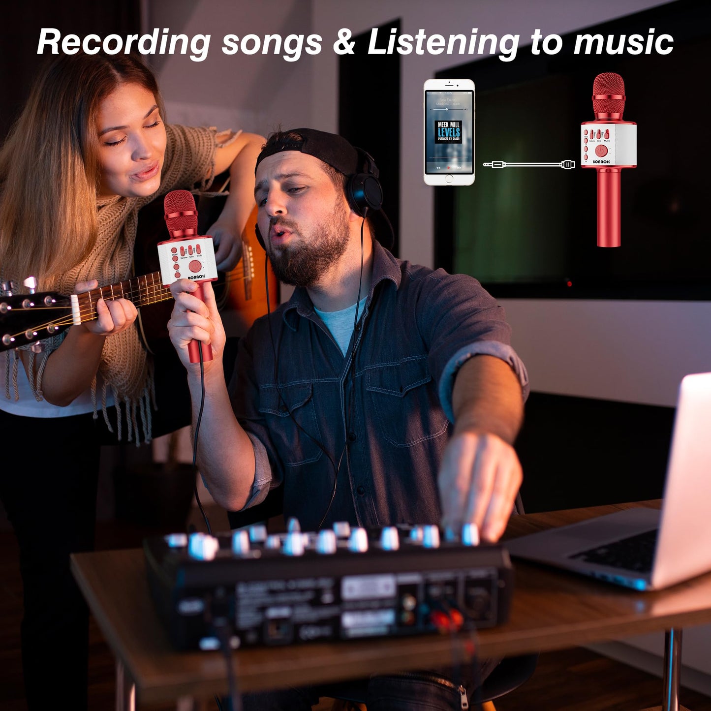 BONAOK Wireless Bluetooth Karaoke Microphone, Portable Toy Microphone for Singing, Gifts to Girls Boys Kids Adults All Age Q37（Bright Purple） jlhbookstore.store