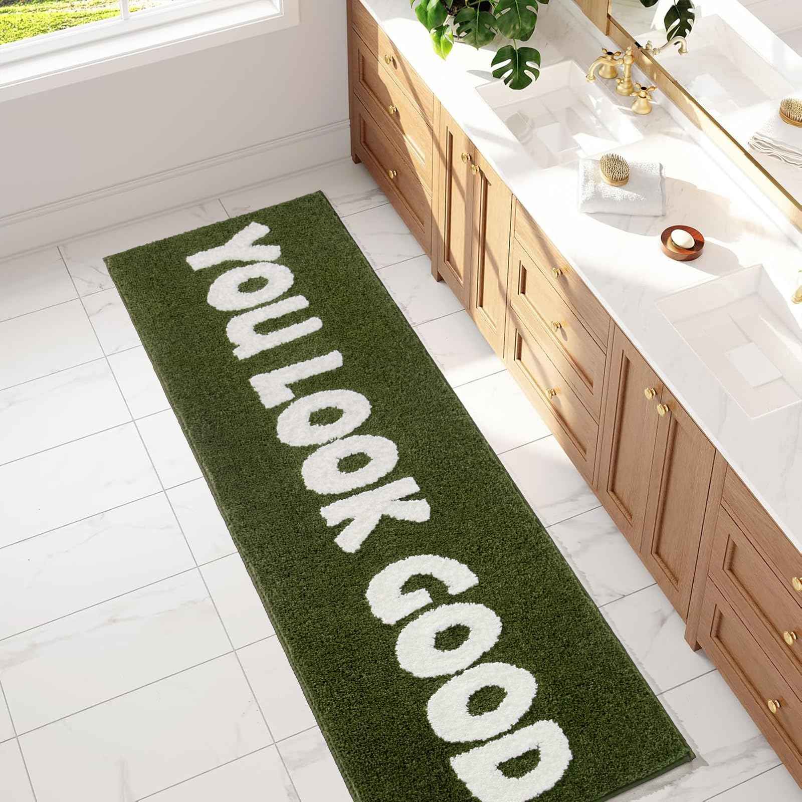 You Look Good Bath Mat Green Bathroom Rugs Funny Cute Bathroom Decor Preppy Small Cool Rug Non Slip Microfiber Washable Absorbent Shower Rug, 25”x21”…
