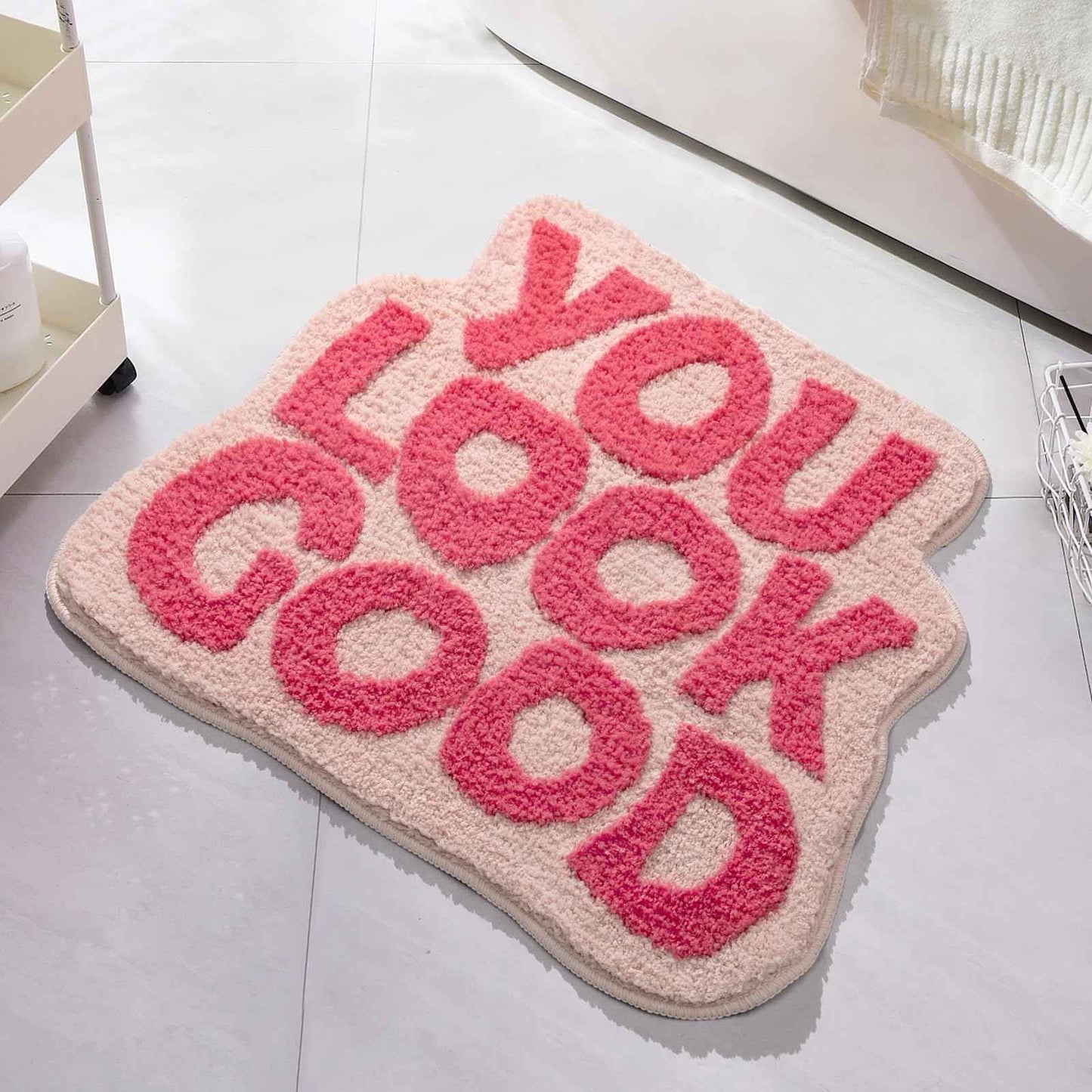 You Look Good Bath Mat Green Bathroom Rugs Funny Cute Bathroom Decor Preppy Small Cool Rug Non Slip Microfiber Washable Absorbent Shower Rug, 25”x21”…