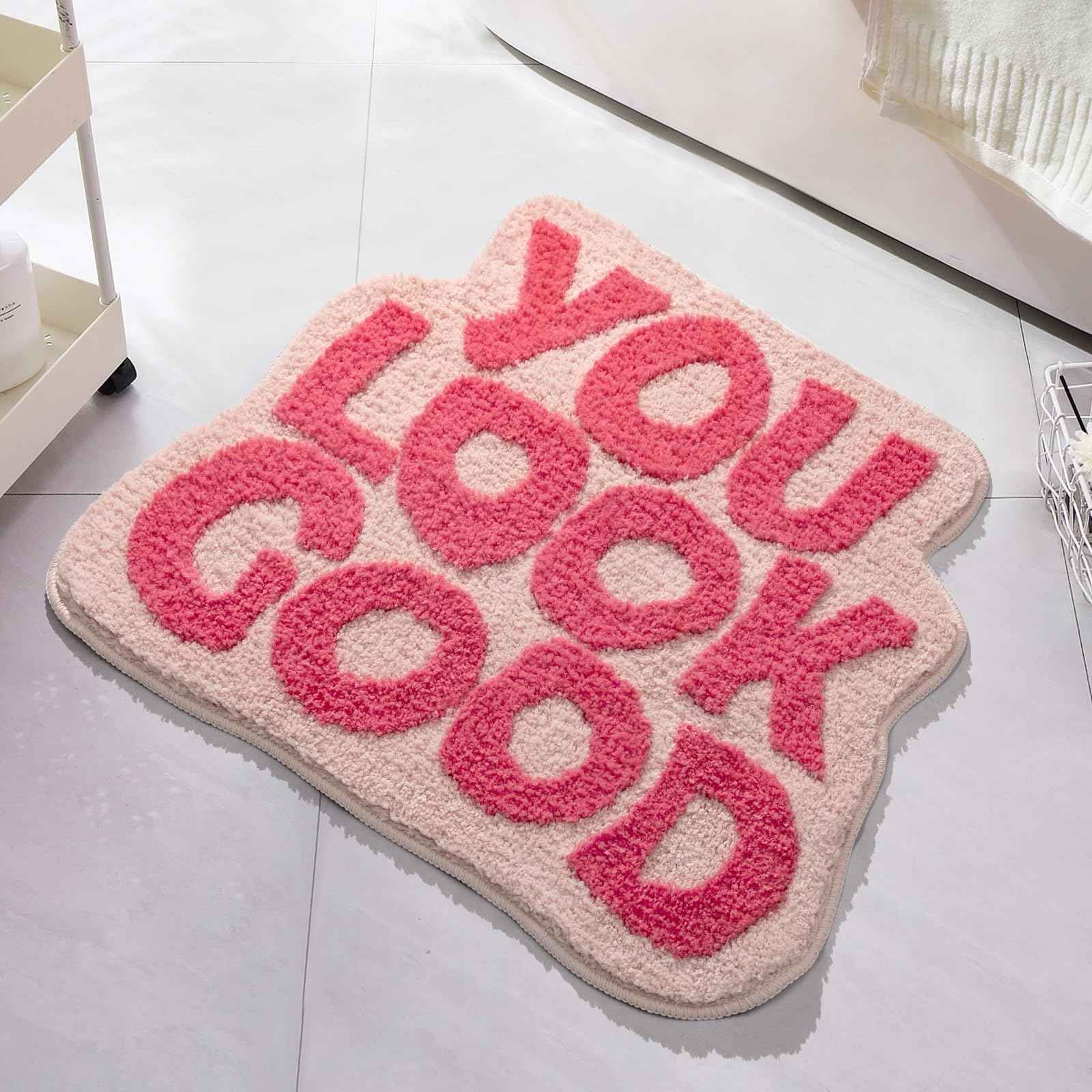 You Look Good Bath Mat Green Bathroom Rugs Funny Cute Bathroom Decor Preppy Small Cool Rug Non Slip Microfiber Washable Absorbent Shower Rug, 25”x21”…