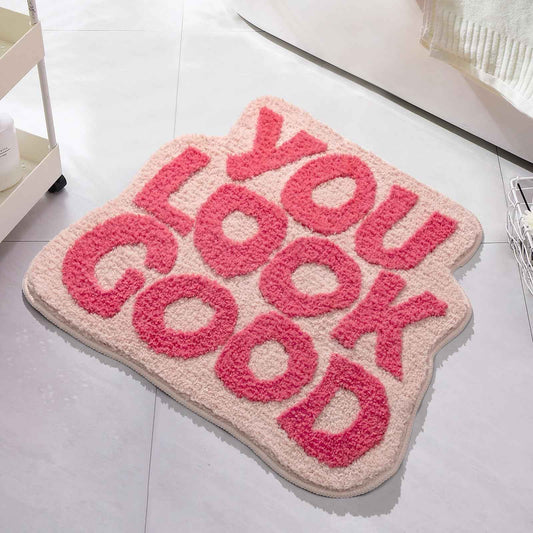 You Look Good Bath Mat Green Bathroom Rugs Funny Cute Bathroom Decor Preppy Small Cool Rug Non Slip Microfiber Washable Absorbent Shower Rug, 25”x21”…