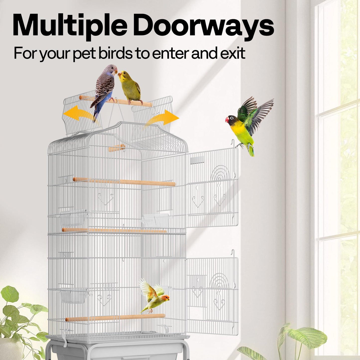 VIVOHOME 64 Inch Bird Cage with Play Top and Rolling Stand for Parrots Conures Lovebird Cockatiel Parakeets Gray