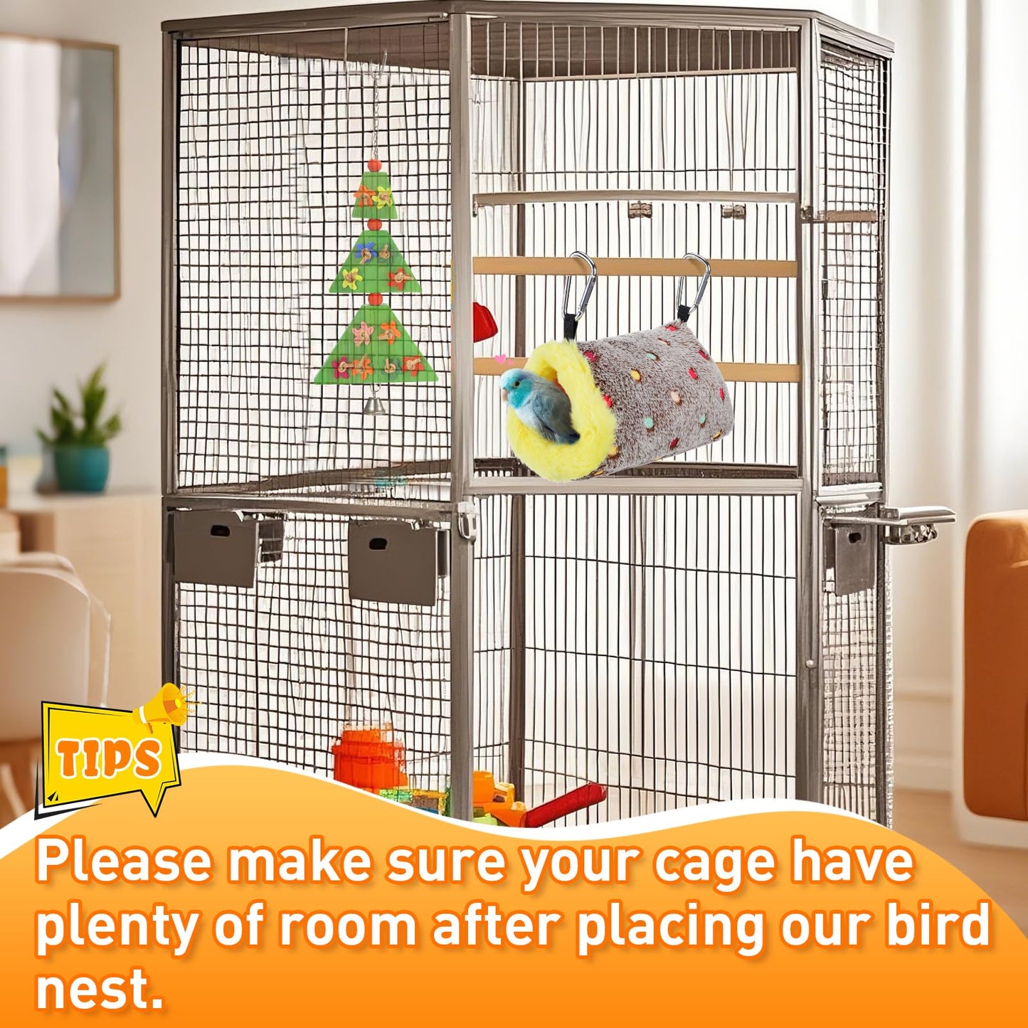 MEWTOGO Medium Winter Warm Bird Nest for Cage - Comfortable Birds Bed with Support Plate, Hanging Shed Hideaway Hammock Hut Gift for Macaws African Grey Amazon Parrots