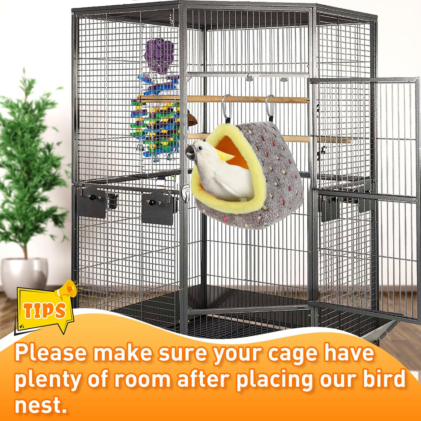 MEWTOGO Medium Winter Warm Bird Nest for Cage - Comfortable Birds Bed with Support Plate, Hanging Shed Hideaway Hammock Hut Gift for Macaws African Grey Amazon Parrots