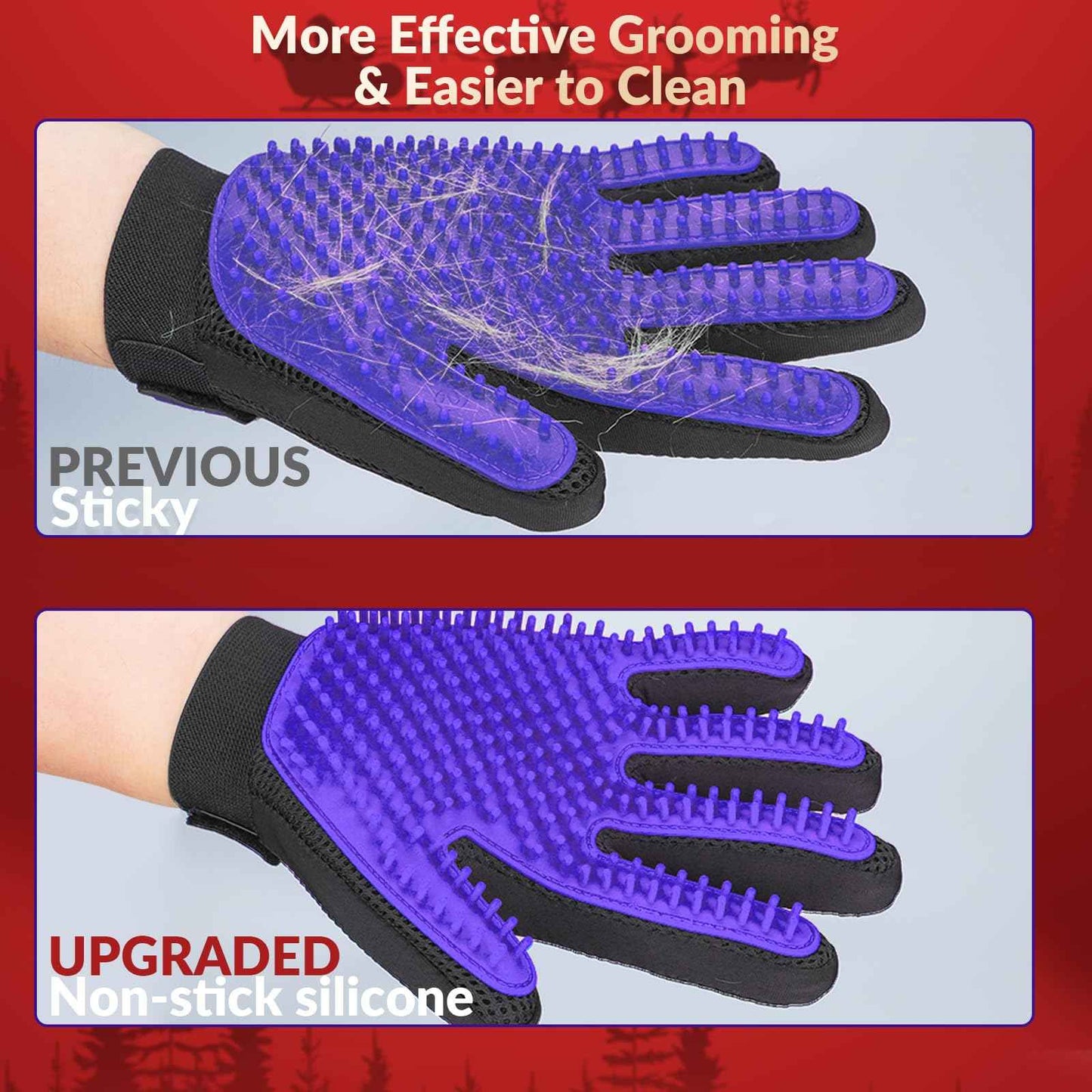 Upgrade Efficient Pet Hair Remover Gloves - Gentle Shedding Brushes for Dogs, Cats & Horses with Long and Short Hair - 1 Pair (Blue)