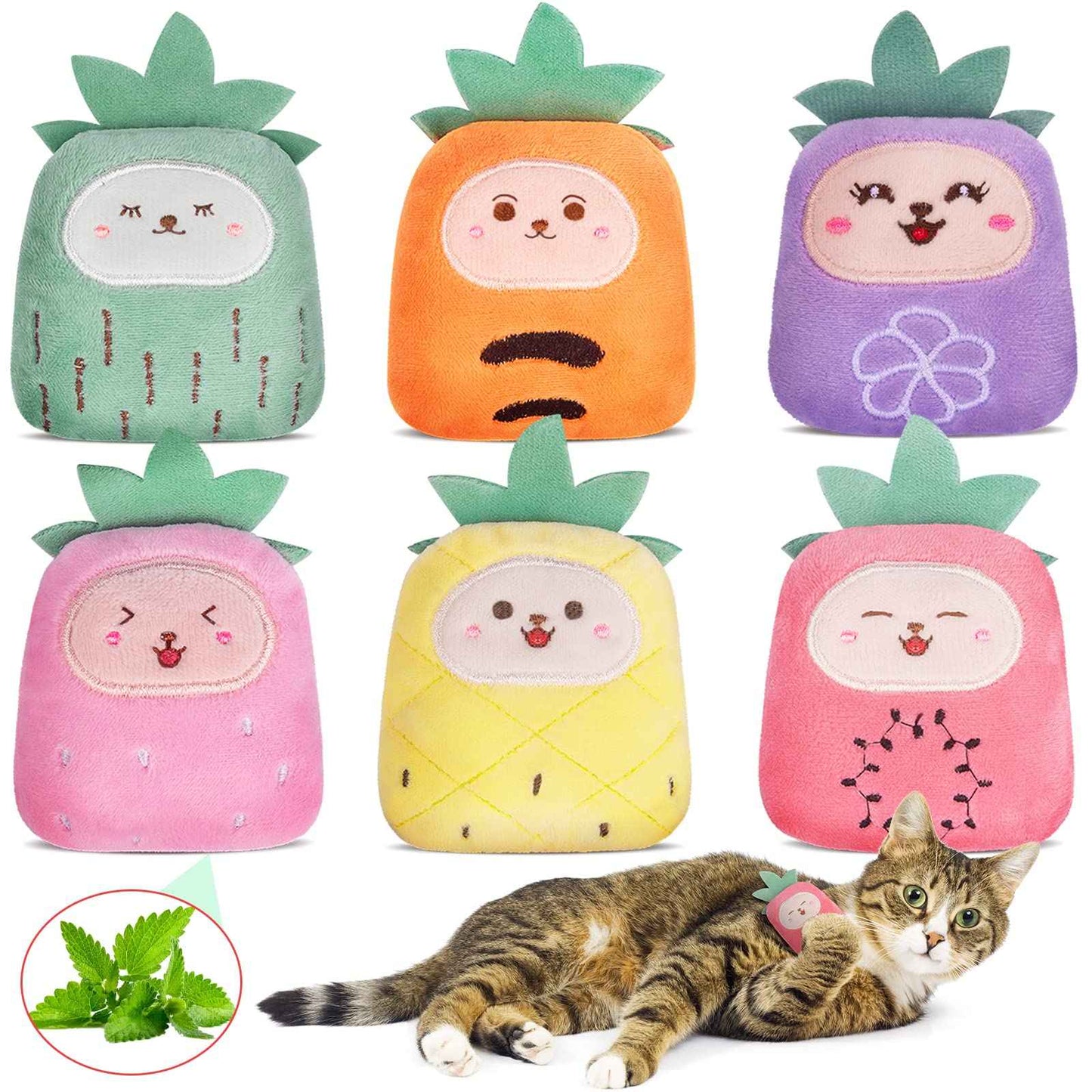 Catnip Cat Toys, Safe Teeth Cleaning Cat Nip Toys for Indoor Kitten Kitty,Interactive Plush Cat Chew Kicker Toys, 5 Pack, Vegetable Shape