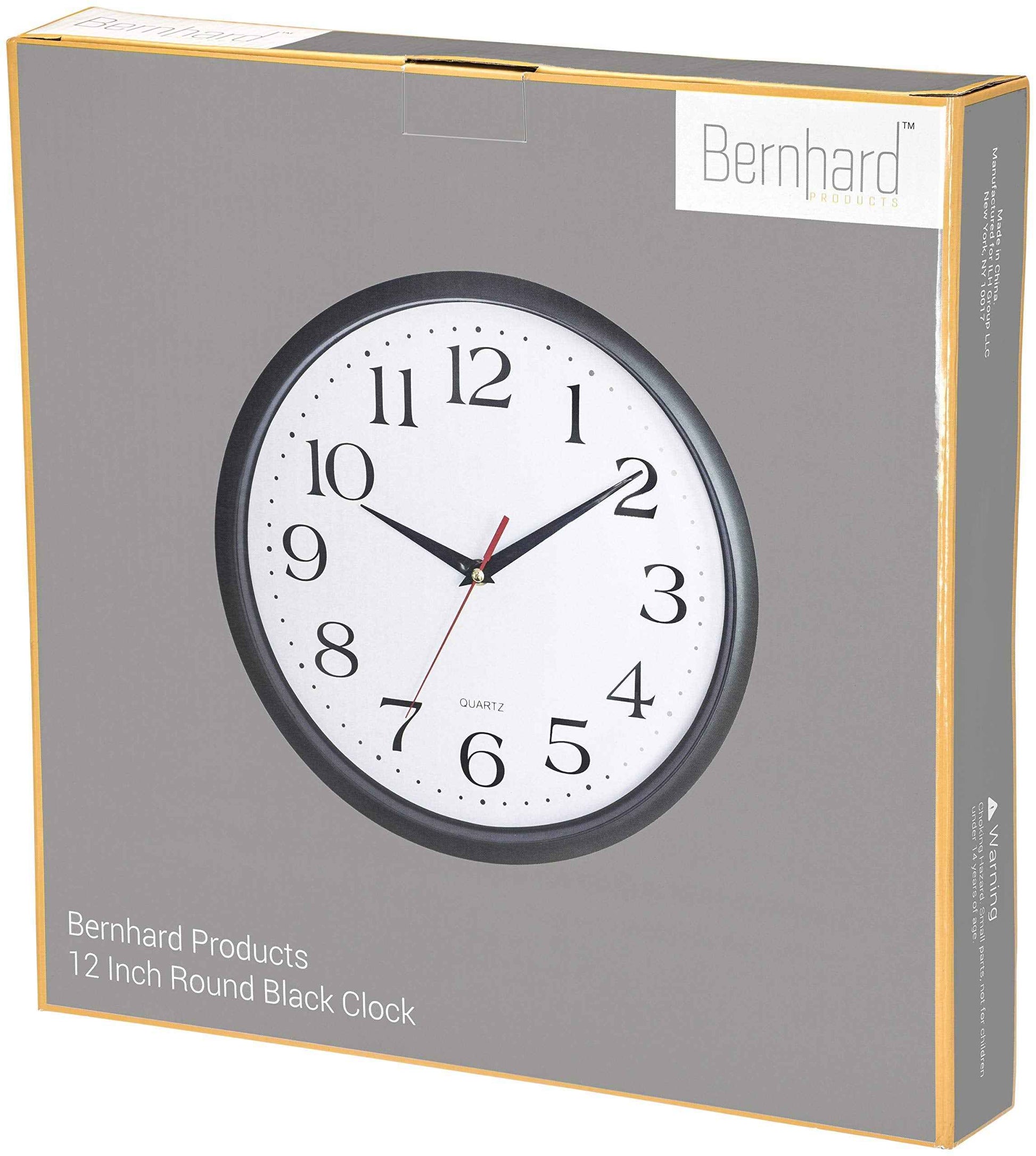 Bernhard Products Black Wall Clock Silent Non Ticking 10 Inch Quality Quartz Battery Operated Round Easy to Read Home/Office/Kitchen/Classroom/School Clock Sweep Movement