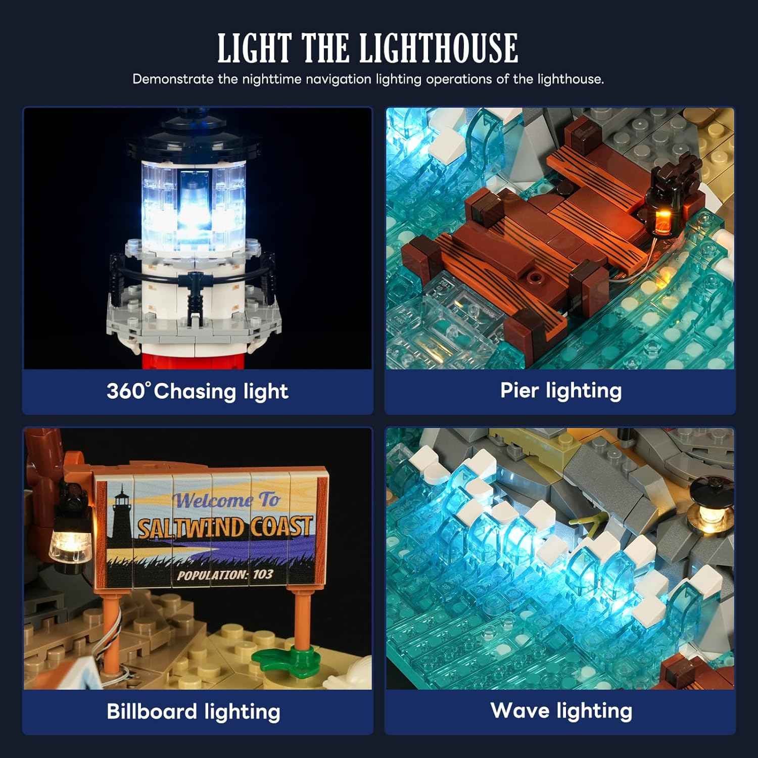 City Sunrise Lighthouse Lighting-Building-Bricks-Set - 1632 Pcs Road Trip Lighthouse Modular Collection LED Light Building Set for Adults and Travelling Enthusiasts