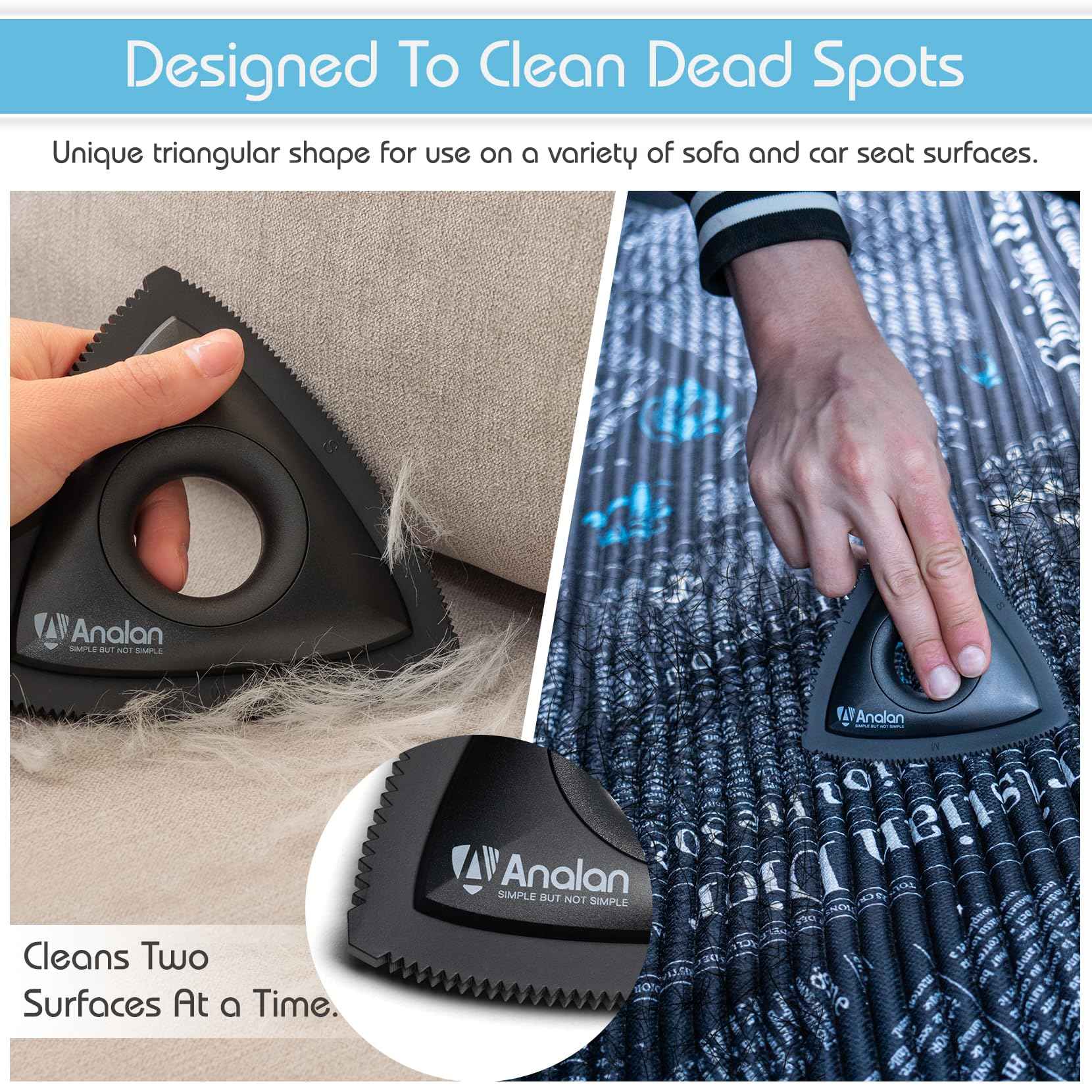 Analan Mini Pet Hair Remover for Car Detailing Supplies, Carpet Dog Hair Remover for Car Interior, Triangle Dog Hair Remover for Auto Detailing, Couch, Furniture, Lint, Carpet (Jet Black)