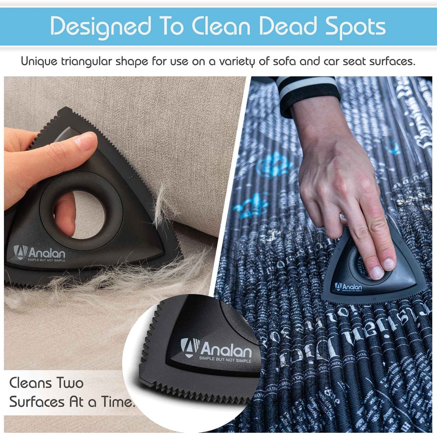 Analan Mini Pet Hair Remover for Car Detailing Supplies, Carpet Dog Hair Remover for Car Interior, Triangle Dog Hair Remover for Auto Detailing, Couch, Furniture, Lint, Carpet (Jet Black)