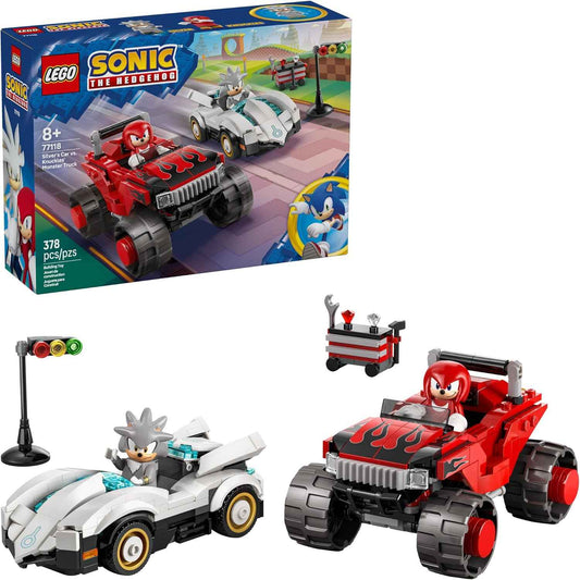 LEGO Sonic The Hedgehog Silver’s Car vs. Knuckles’ Monster Truck Building Toy for Boys & Girls - Racing Playset W/Silver & Knuckles Minifigures for Kids, Ages 8+ - Gift Idea for Birthdays - 77118