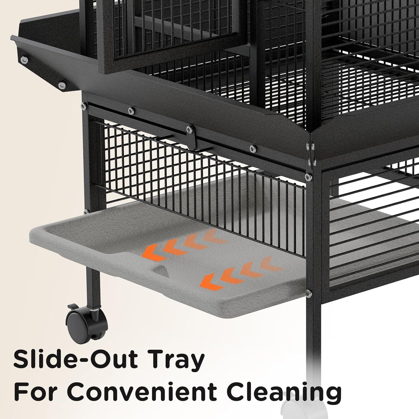 60 Inch Wrought Iron Large Bird Cage with Rolling Stand, Metal Parrot Cage with Play Top & 4 Stainless Steel Bowls for African Grey Cockatiel Sun Parakeet Green Cheek Conure Lovebird Budgie, Black