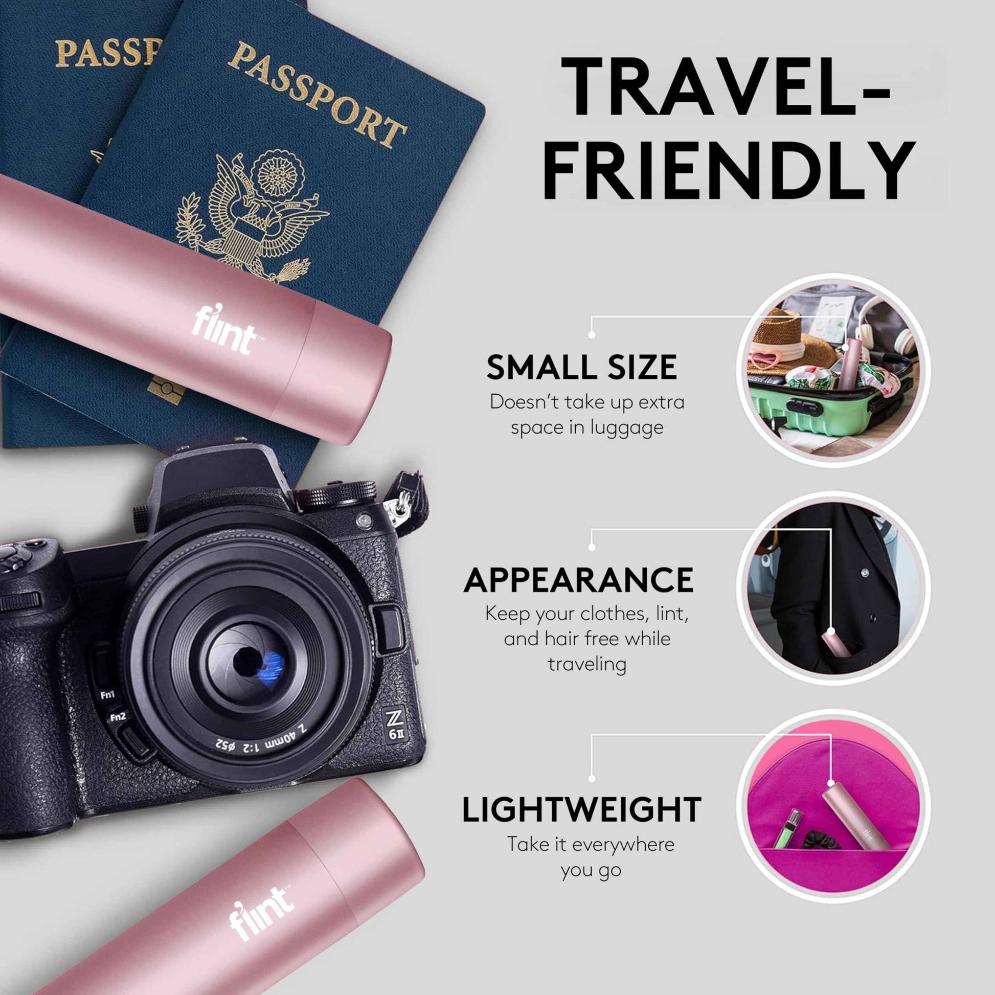 Flint Classic Black Retractable Mini Lint Roller with 90 Extra Sticky Sheets, Small and Portable Lint Roller, Ideal Pet Hair Remover, Travel Lint Rollers for pet Hair Extra Sticky