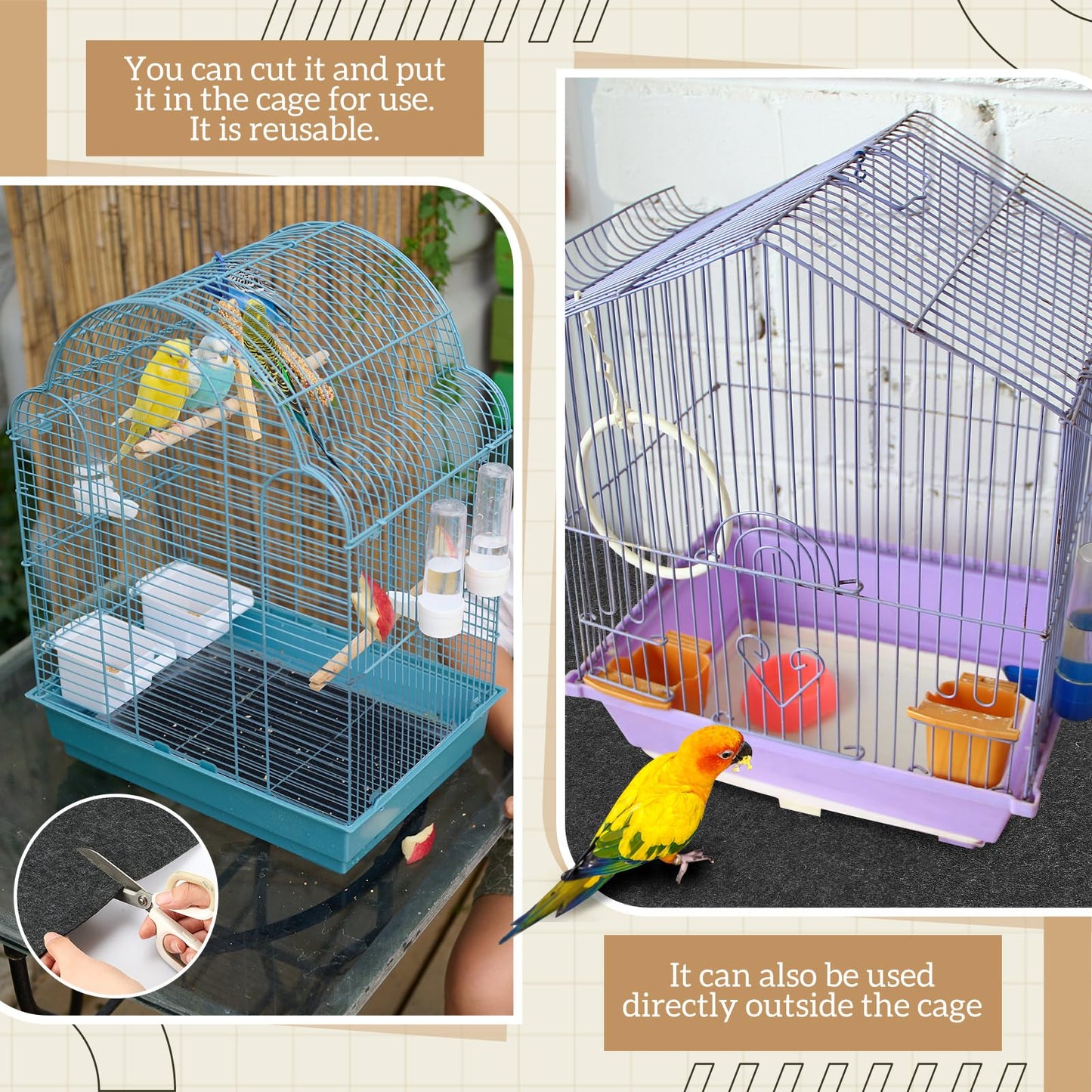 Nuanchu Large Bird Cage Mat, 48 x 36 Inch Under Pet Cage Mat, Absorbent/Waterproof Felt Pad for Bird Cages, Reptile Aquariums, Dog Kennels, with Non-Slip Backing for Hard Floors and Surfaces