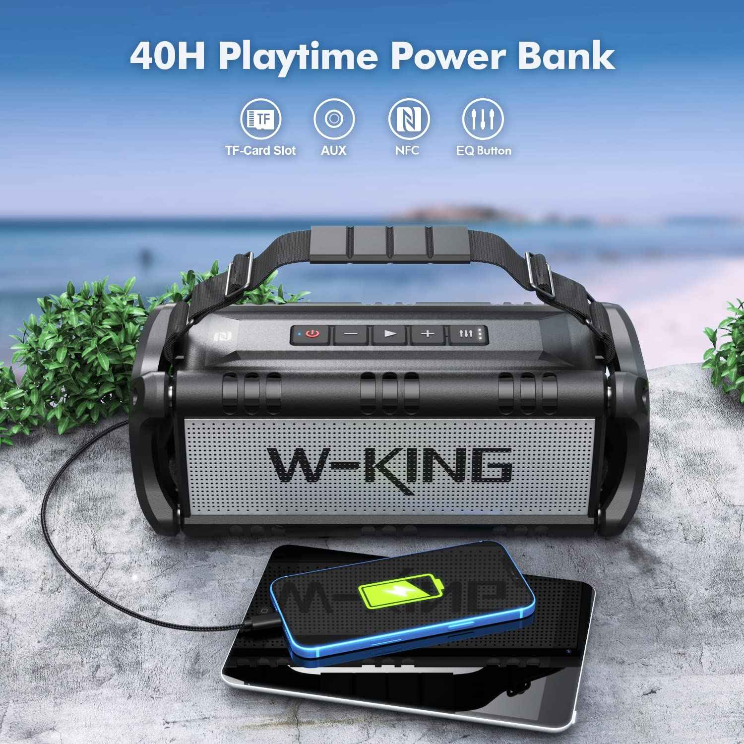 W-KING Bluetooth Speaker, 90W Max Portable Outdoor Speaker Loud, IPX6 Waterproof/50W Deep Bass Subwoofer/40H/EQ/Dual Pairing/TF/AUX, Large Boombox Speakers Bluetooth Wireless for Party/Beach/Jobside