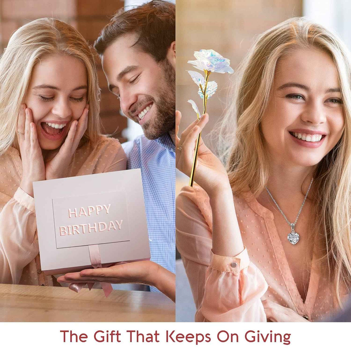 Birthday Gifts for Women, Birthday Spa Gift Basket for Women, Luxury Birthday Spa Gift Box with Vit E, Rich Bath Essentials, Diffuser, Candle, Sterling Silver CZ Heart Necklace, 24k Flower Rose & More