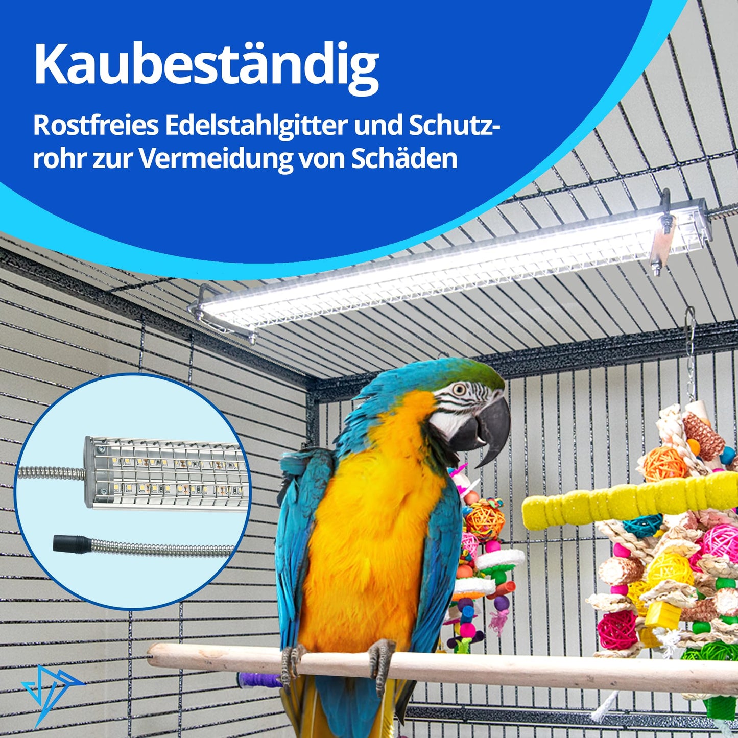 HappyBird Lighting Bird Cage Light with Chew Guard - Full Spectrum LED Pet Light - Simulates Natural Environment - Safe for Hookbill Birds – Easy to Install - (18" Long)