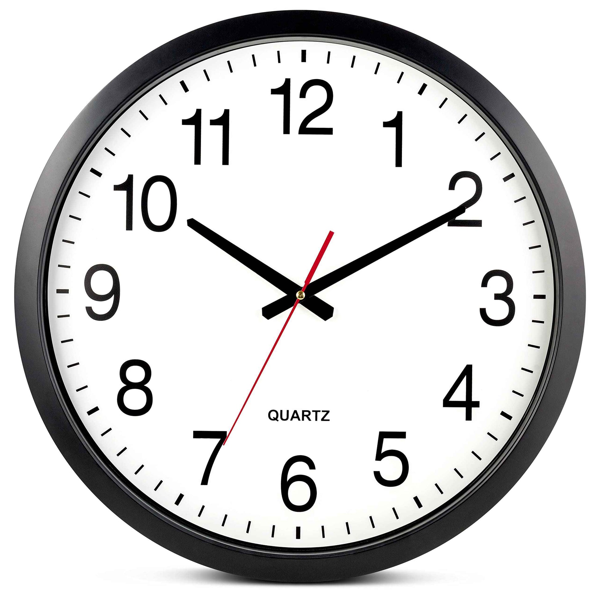 Bernhard Products Black Wall Clock Silent Non Ticking 10 Inch Quality Quartz Battery Operated Round Easy to Read Home/Office/Kitchen/Classroom/School Clock Sweep Movement