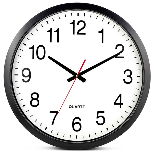 Bernhard Products Black Wall Clock Silent Non Ticking 10 Inch Quality Quartz Battery Operated Round Easy to Read Home/Office/Kitchen/Classroom/School Clock Sweep Movement