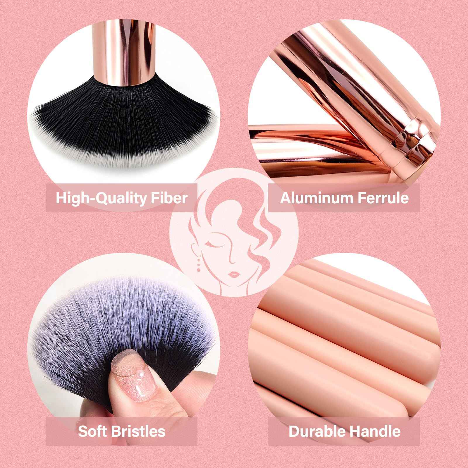 Makeup Brushes Set, Mlemle Professional 26 Pcs Makeup Kit, Include Powder Foundation Concealers Blush Eye shadows Eyebrow 21 Pcs Makeup Brushes and 2 Powder Puff, 3 Makeup Sponge(A01-Pink)