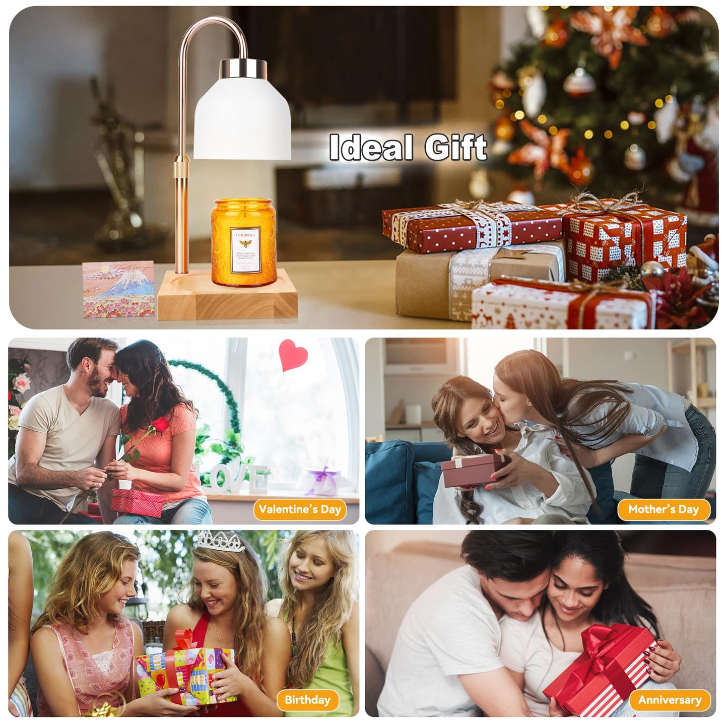 Candle Warmer Lamp with 3 Bulbs, Adjustable Height Dimmable Candle Warmer with Timer, Candle Lamp with Charming Gift Box Ribbon,Birthday Gifts for Women Mom, House Warming Gifts New Home Decor jlhbookstore.store