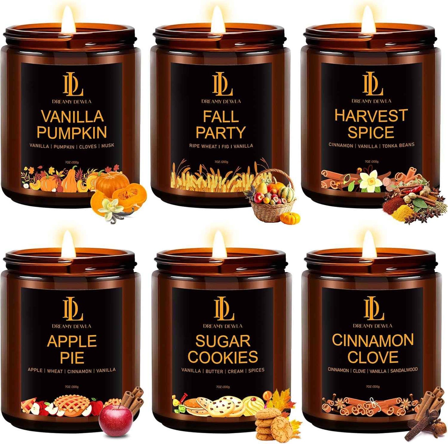 Fall Candle Set, Fall Scented Candles for Home, 4 Pack Soy Candle Set, Autumn Gifts for Women Men, Autumn Scents of Vanilla Pumpkin/Cinnamon Clove/Apple Pie/Fall Party