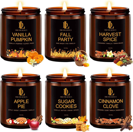Fall Candle Set, Fall Scented Candles for Home, 4 Pack Soy Candle Set, Autumn Gifts for Women Men, Autumn Scents of Vanilla Pumpkin/Cinnamon Clove/Apple Pie/Fall Party