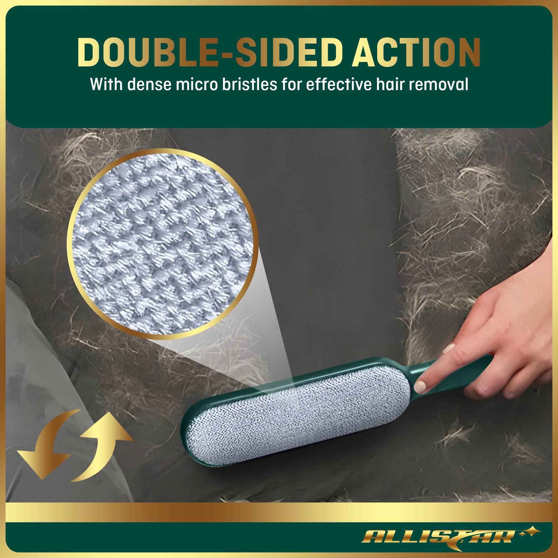 Pet Hair Remover, Lint Remover, Lint Brush for Clothes, Furniture, Carpets, Car Seats. Cat Hair Remover. Dog Hair Remover Laundry. Double-Sided. Reusable. Self-Cleaning Base. ALLISTAR (Forest Green)
