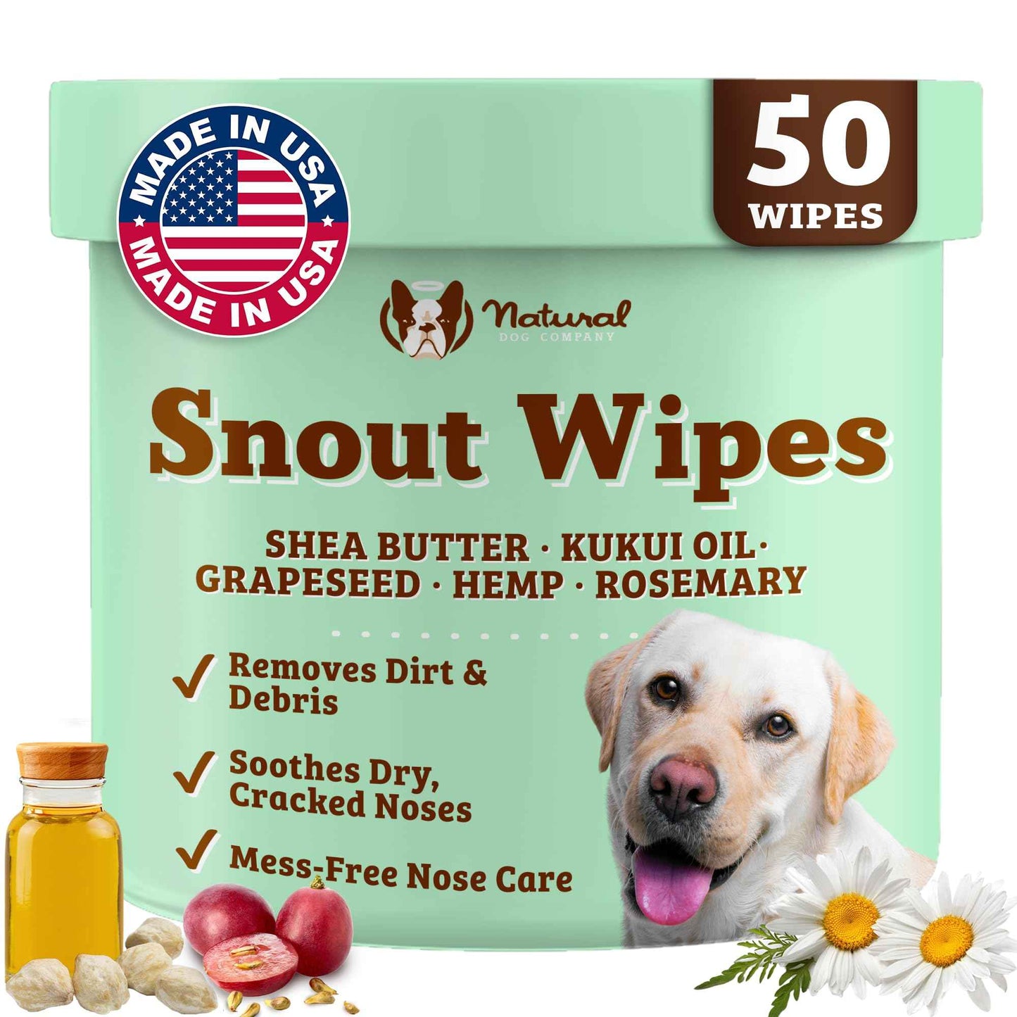 Natural Dog Company Wrinkle Wipes for Dogs, 100 Count, Hypoallergenic Dog Wipes, Wrinkle Wipes French Bulldog, Cleaning & Deodorizing, Dog Wipes for Grooming Faces, Paws & Butts