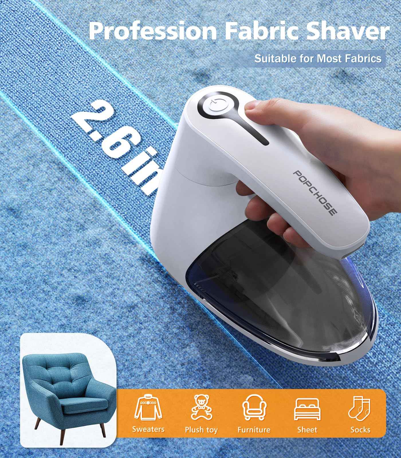 POPCHOSE Fabric Shaver, Lint Remover for Clothes, Lint Shaver with 6-Leaf Blades, 2 Speed Sweater Shavers to Remove Pilling for Clothing, Couch, Furniture, Fuzz, USB Rechargeble, Gray…