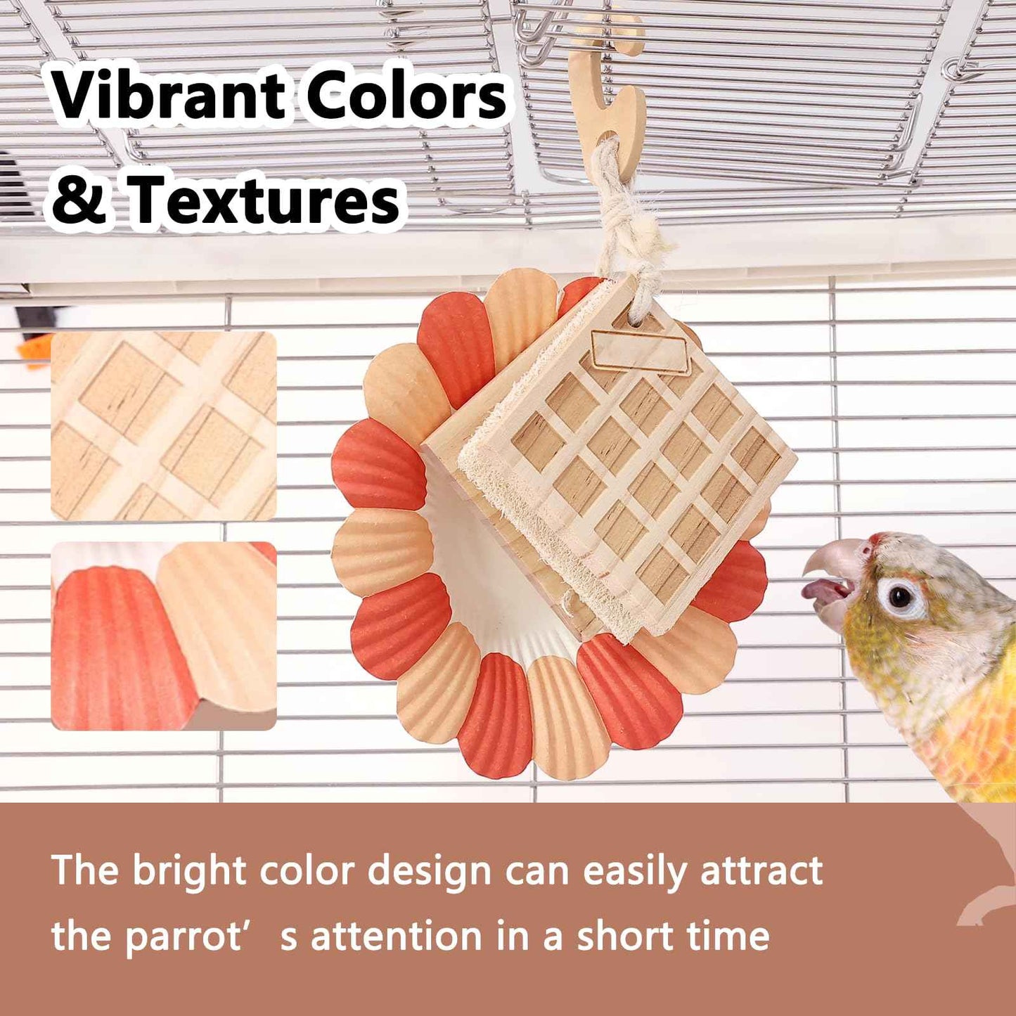 Parrot Chew Toys Set - Natural Wood & Loofah Toys with Plant-Based Dyes, 3 Pack Bird Chew Toys for Cockatiels, Conures & Small Parrots for Cage Enrichment (3 Pieces of Blue Series)