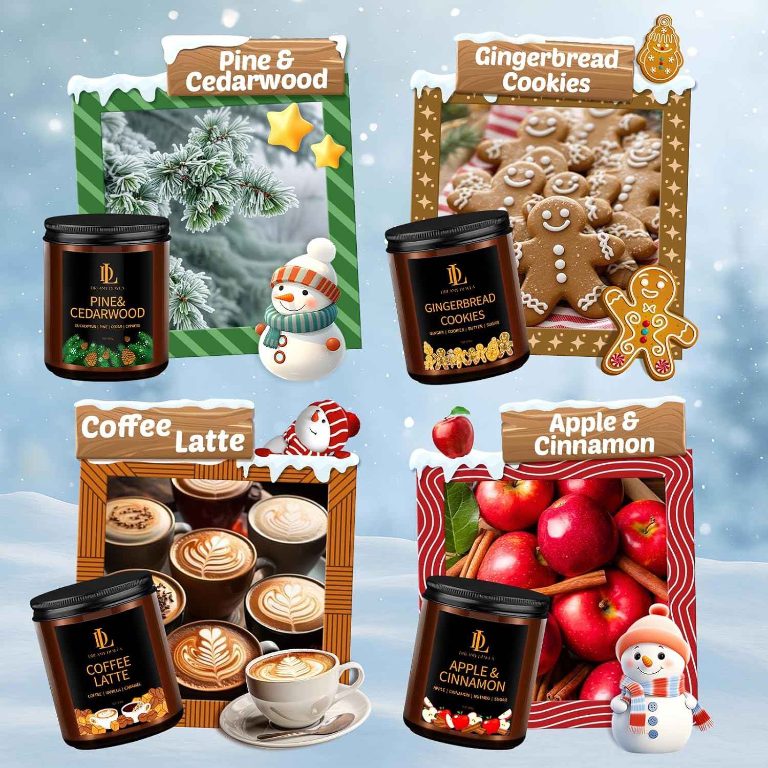 Fall Candle Set, Fall Scented Candles for Home, 4 Pack Soy Candle Set, Autumn Gifts for Women Men, Autumn Scents of Vanilla Pumpkin/Cinnamon Clove/Apple Pie/Fall Party