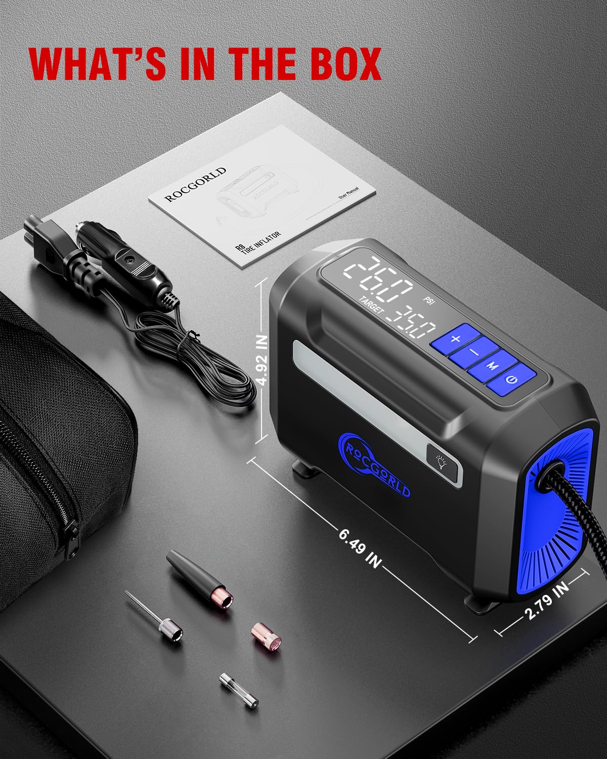 R8 Tire Inflator Portable Air Compressor, DC 12V Air Compressor Portable with Large Dual Digital Screen, 3X Faster Inflation Air Pump for Car, Bike, Ball, Motor