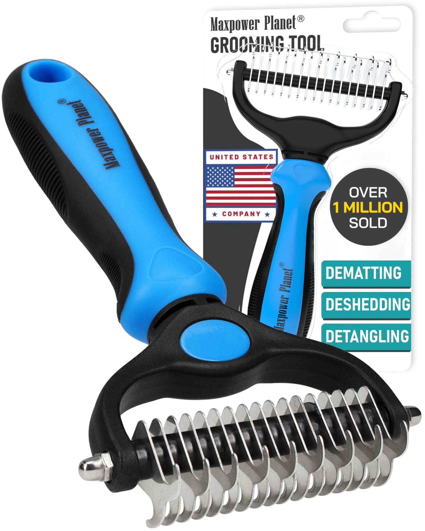 Maxpower Planet Pet Grooming Brush - Double Sided Shedding and Dematting Undercoat Rake Comb for Dogs and Cats,Extra Wide (B1 - Rake, Gloves & Comb, Large)