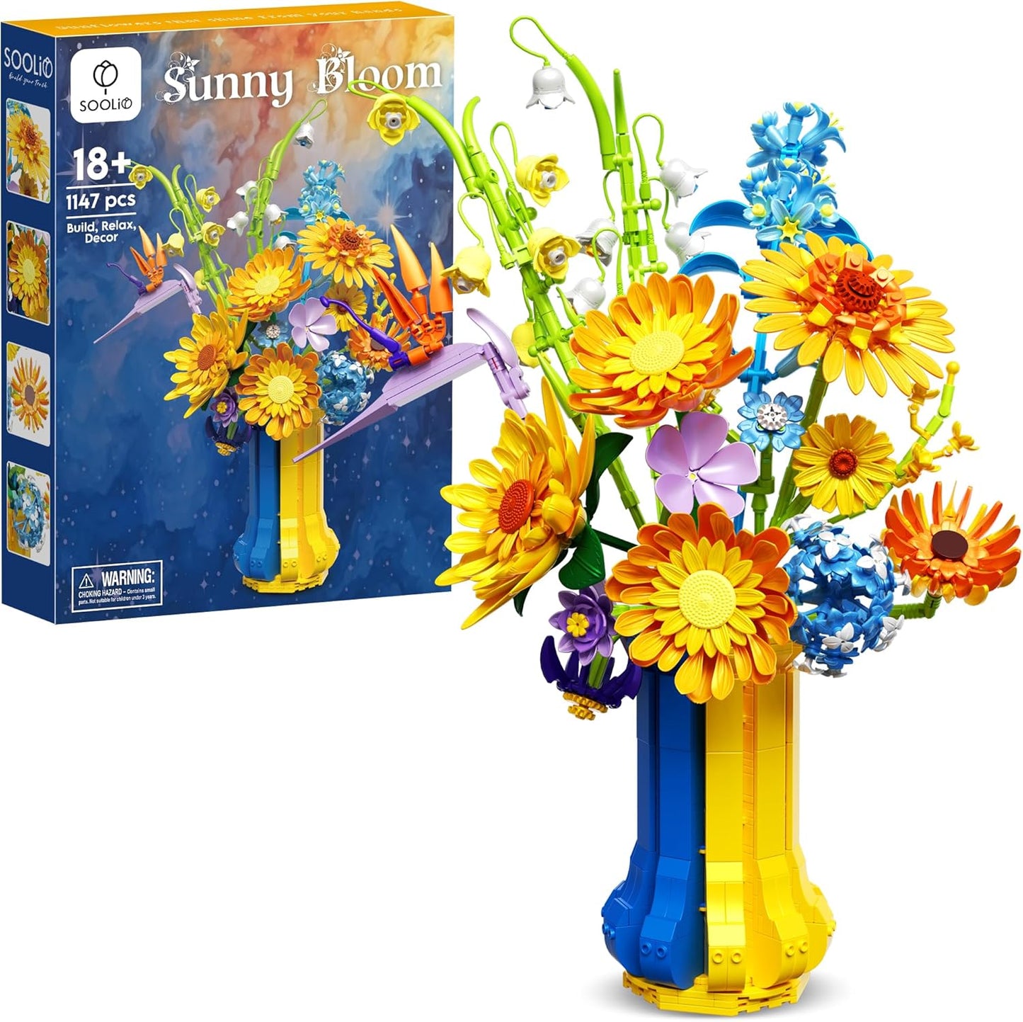 Sunflower Bouquet Building Set for Adults with Vase, Christmas Creative Gift for Women Mom Girlfriends Teens, Buildable Artificial Botanical Flower for Home Office Décor (1147 PCS)