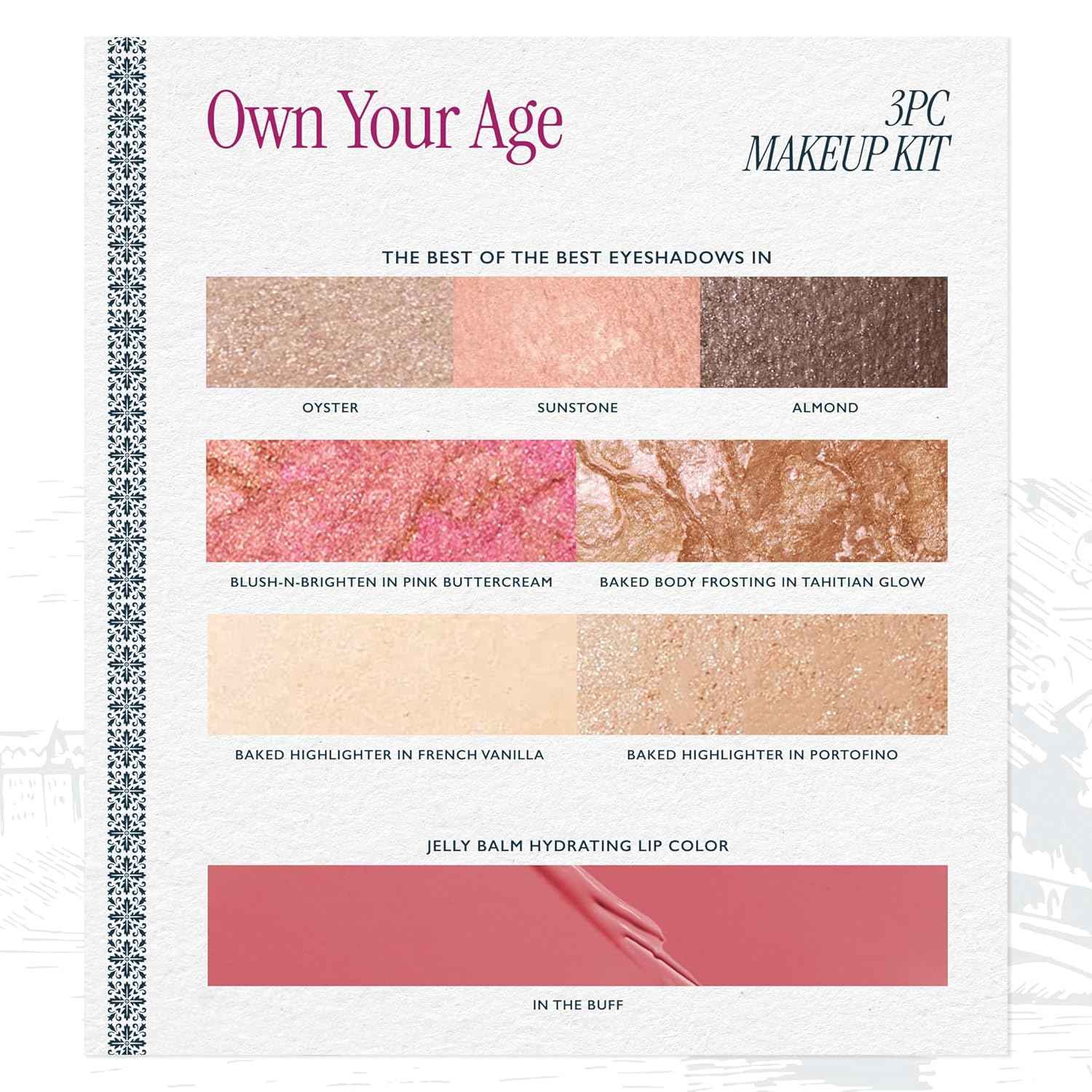 LAURA GELLER NEW YORK Own Your Age Boxed Makeup Collection | Amazon Exclusive - Giftable Makeup Set with All-in-One Face Palette, Hydrating Lip Color Balm and Retractable Travel Friendly Kabuki Brush