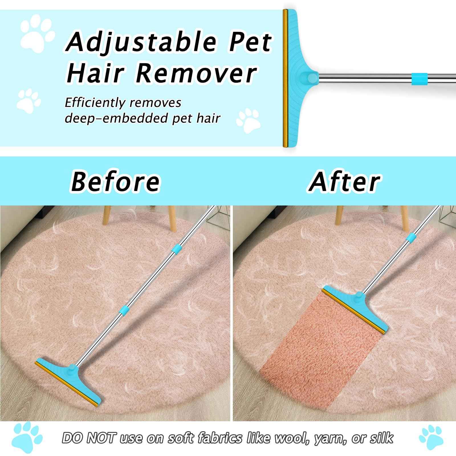 Carpet Rake for Pet Hair Removal - Reusable Pet Hair Remover, 60” Adjustable Long Handle Cat Dog Carpet Rake Scraper with Patented Design, Dog Hair Rake Brush for Rugs, Mats