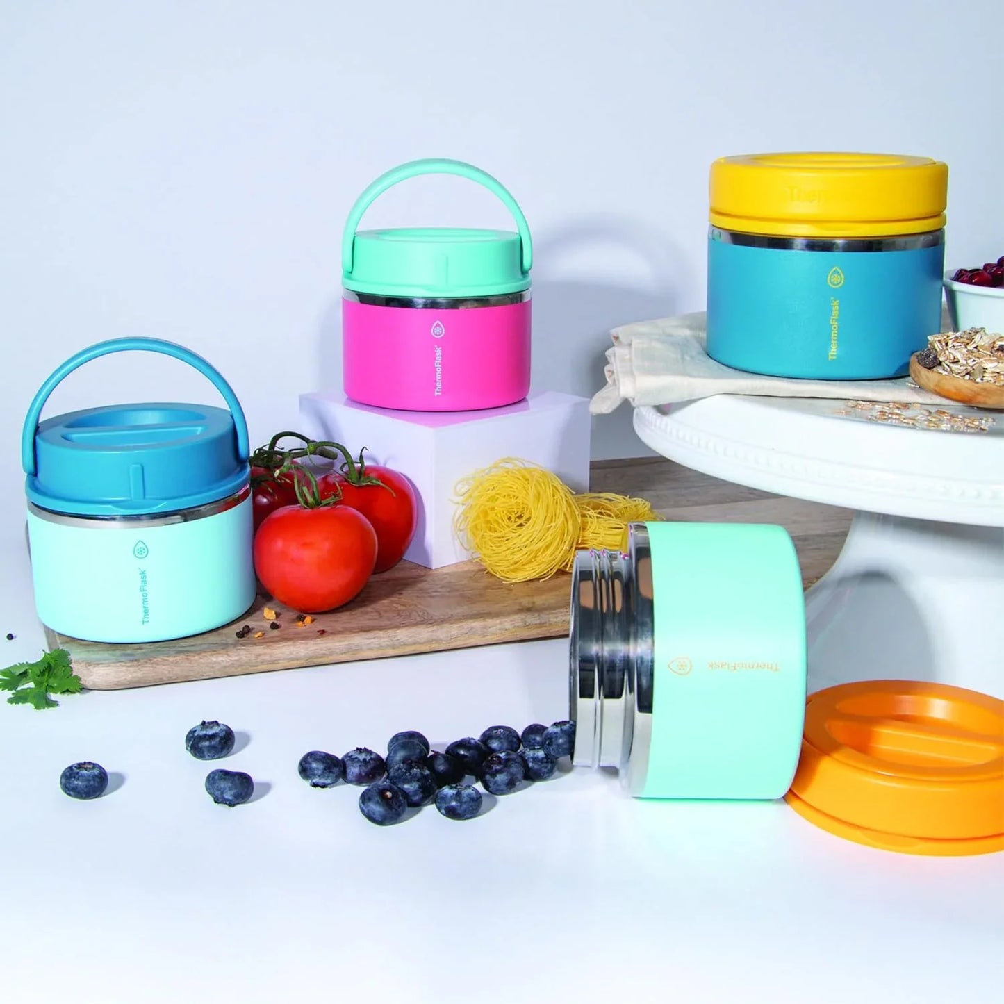 ThermoFlask 12 oz Double Wall Insulated Food Jar, 2-Pack, Mountain Spring + Ocean / Ocean + Sunrise - Jlhbookstore.store