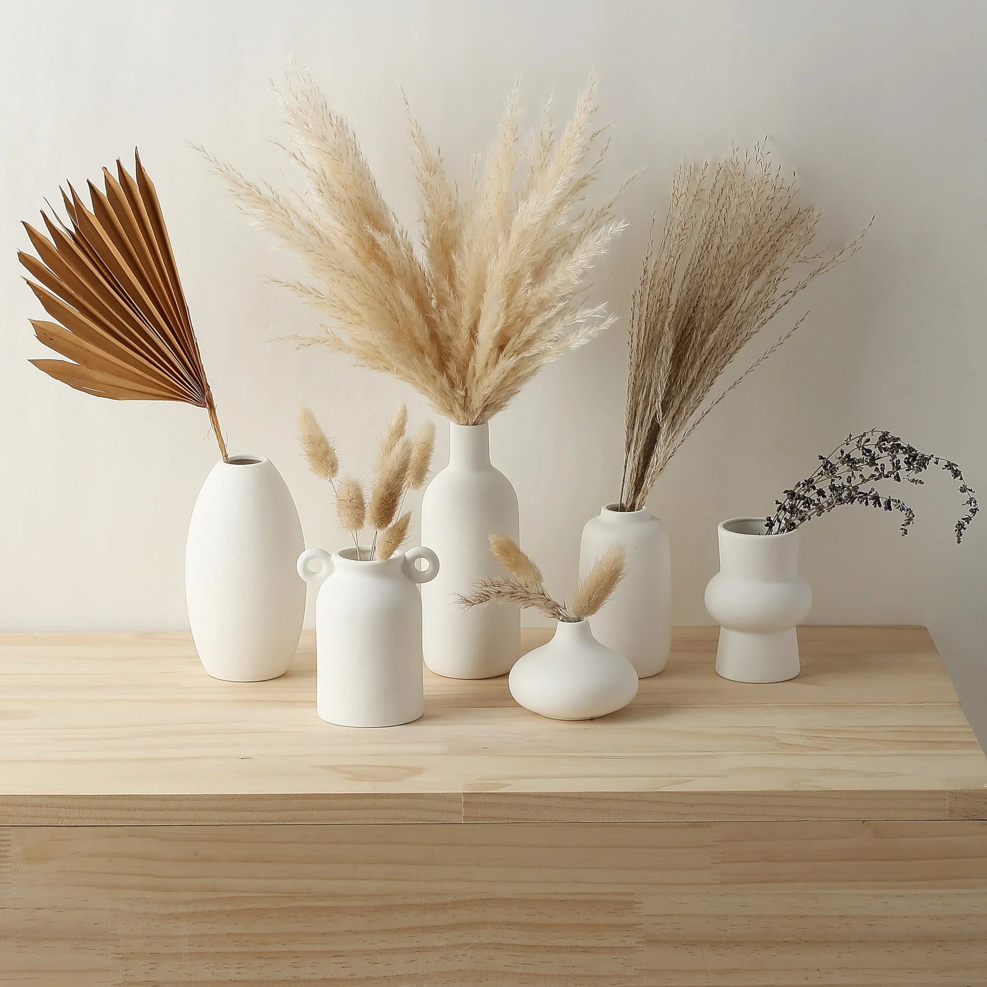 Set of 8 White Ceramic Vases for Dried Pampas Grass Flowers, Aesthetic Boho Modern Decor for Farmhouse Living Room Coffee Table Shelf Fireplace Centerpiece Bedroom Office Desk Home DIY Gifts - Jlhbookstore.store