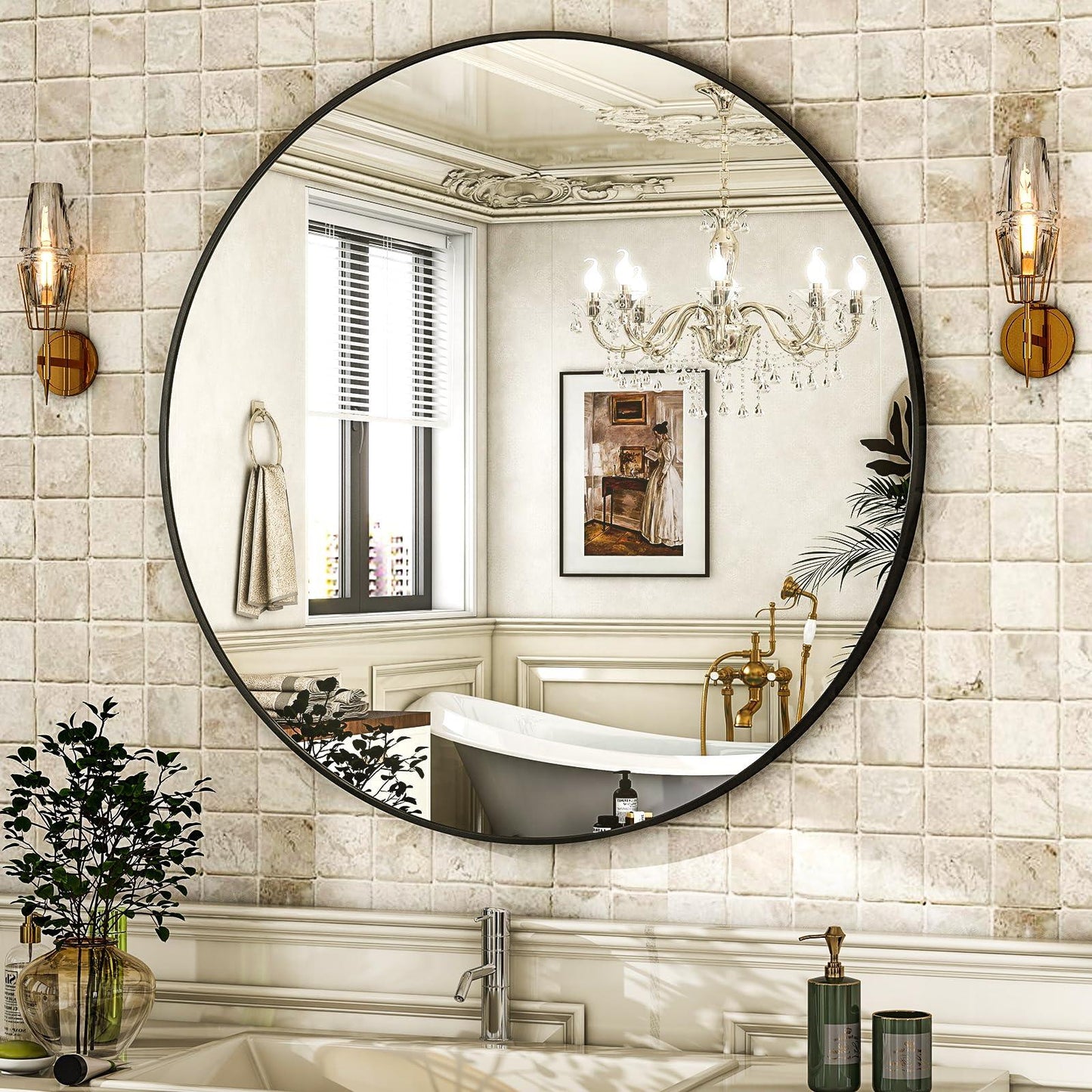 HARRITPURE Round Mirror 30 Black Wall Mounted Circle Mirrors Vanity Mirror with Brushed Aluminum Alloy Frame Modern Decoration for Bathroom, Living Room, Vanity, Bedroom, Entryway - Jlhbookstore.store