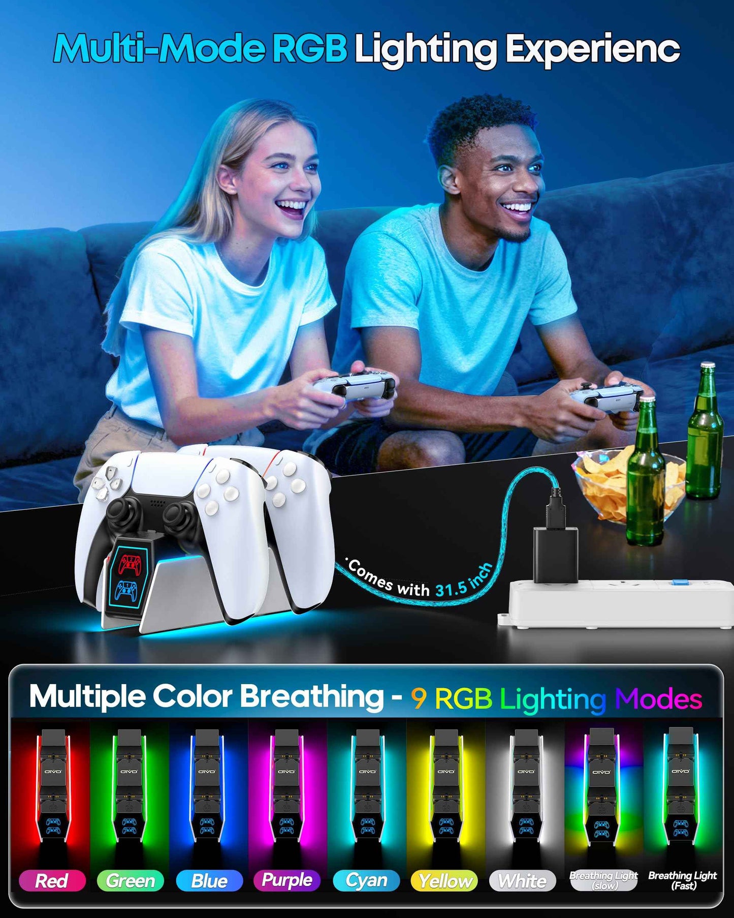 OIVO PS5 Controller Charger with Fast Charging AC Adapter, PS5 Controller Charging Station Stand for PlayStation 5, Docking Station Replacement for PS 5 Accessories Kits