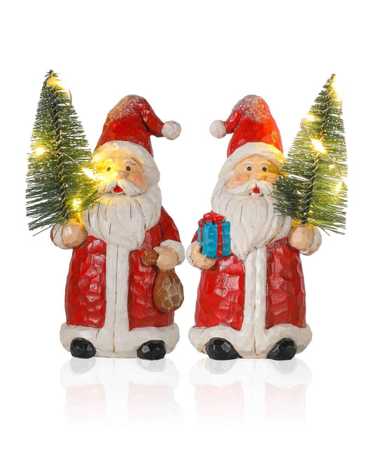 iStatue Mr. & Mrs. Santa Claus Resin Figurines Set of 2 – Hand-Painted Christmas Decorations Couple Kissing Pose Vintage Red & White Holiday Mantel Tabletop Décor (Red Santa Couple)