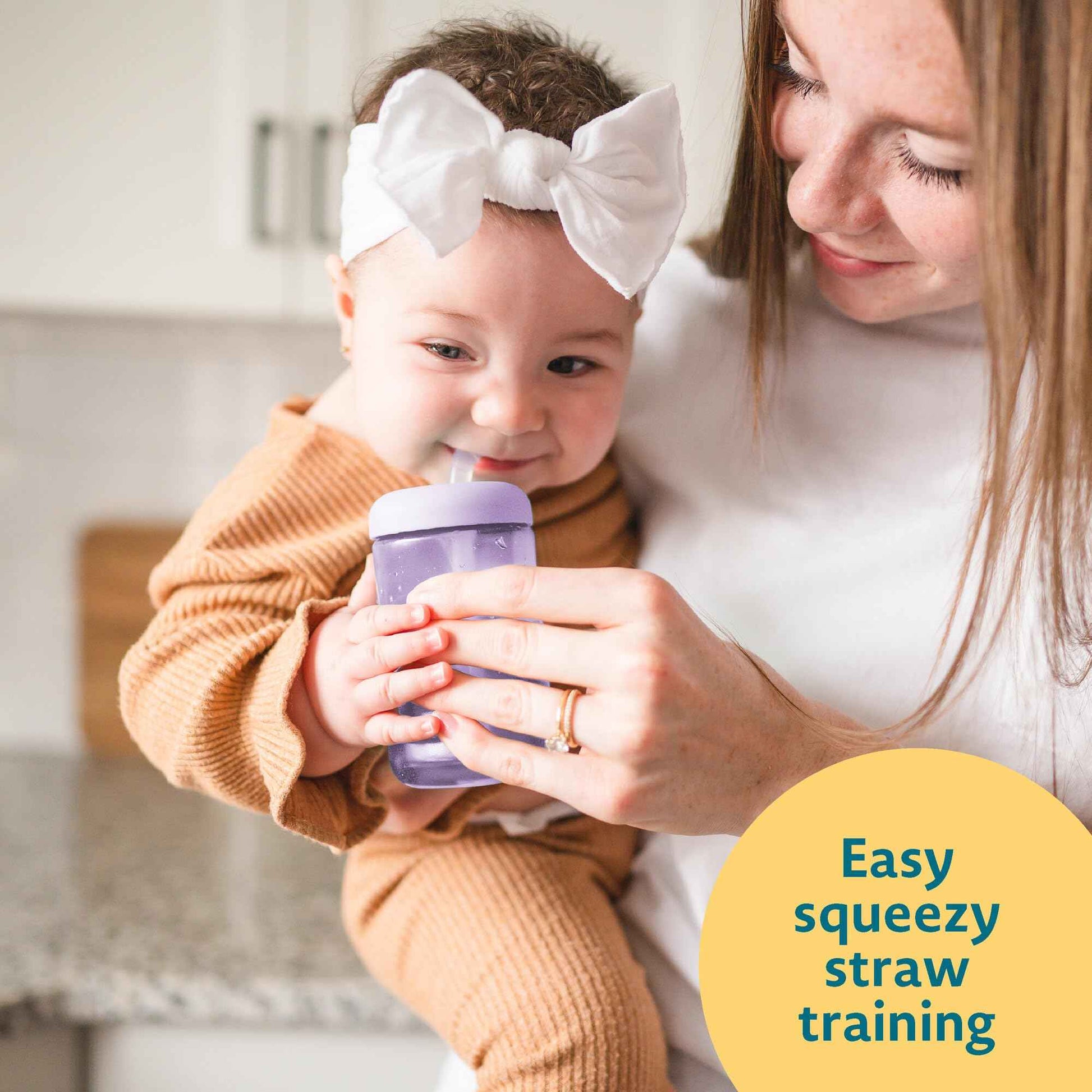 The First Years Squeeze & Sip Toddler Straw Cups - Squeezable Transition Sippy Cup with Silicone Straw - Toddler Feeding Supplies - Pink/Purple/Blue - 7 Oz - 3 Count - Ages 6 Months and Up