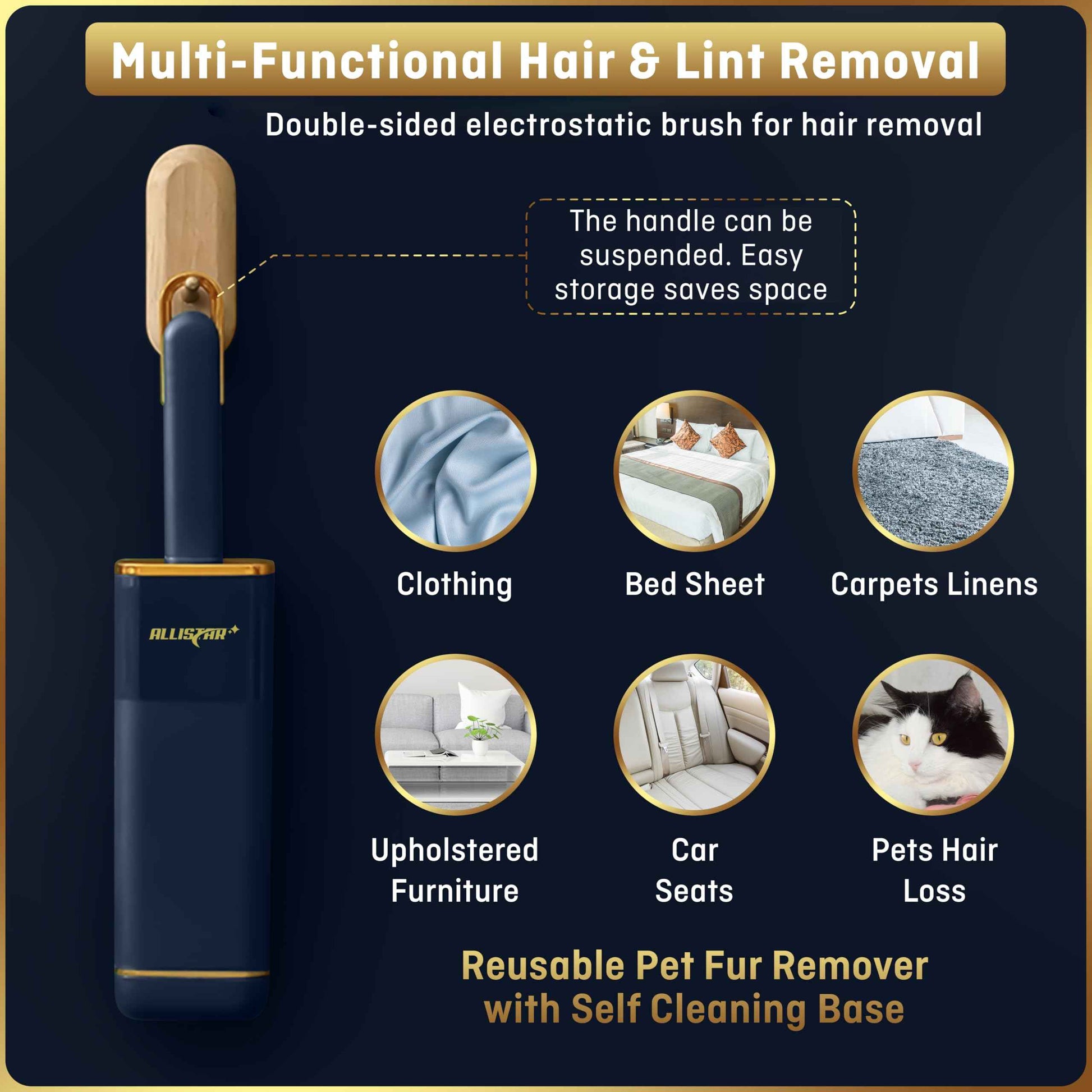 Pet Hair Remover, Lint Remover, Lint Brush for Clothes, Furniture, Carpets, Car Seats. Cat Hair Remover. Dog Hair Remover Laundry. Double-Sided. Reusable. Self-Cleaning Base. ALLISTAR (Forest Green)