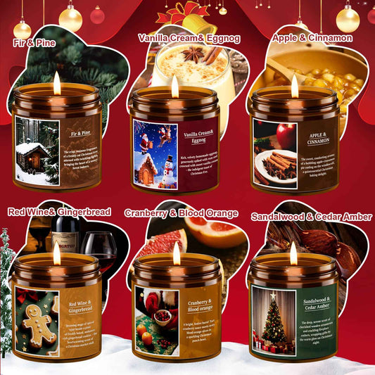 Christmas Candle Set, 6 Pack Candles for Home Scented, Aromatherapy Jar Candle Gifts for Women, Natural Soy Wax Long Lasting Glass Candle Set, Scented Candles for Christmas, Birthday, Thanksgiving Day