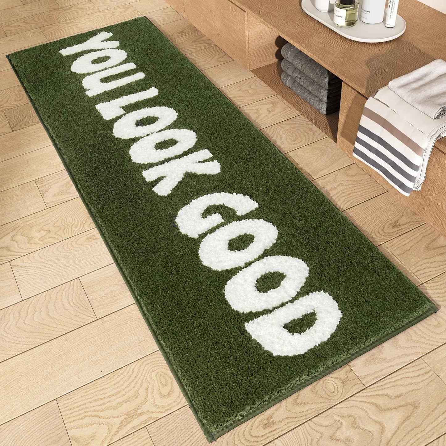 You Look Good Bath Mat Green Bathroom Rugs Funny Cute Bathroom Decor Preppy Small Cool Rug Non Slip Microfiber Washable Absorbent Shower Rug, 25”x21”…