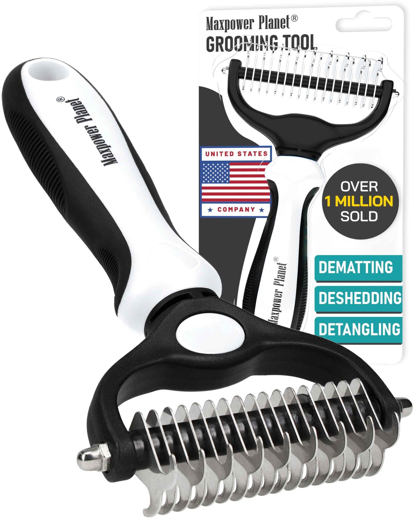 Maxpower Planet Pet Grooming Brush - Double Sided Shedding and Dematting Undercoat Rake Comb for Dogs and Cats,Extra Wide (B1 - Rake, Gloves & Comb, Large)