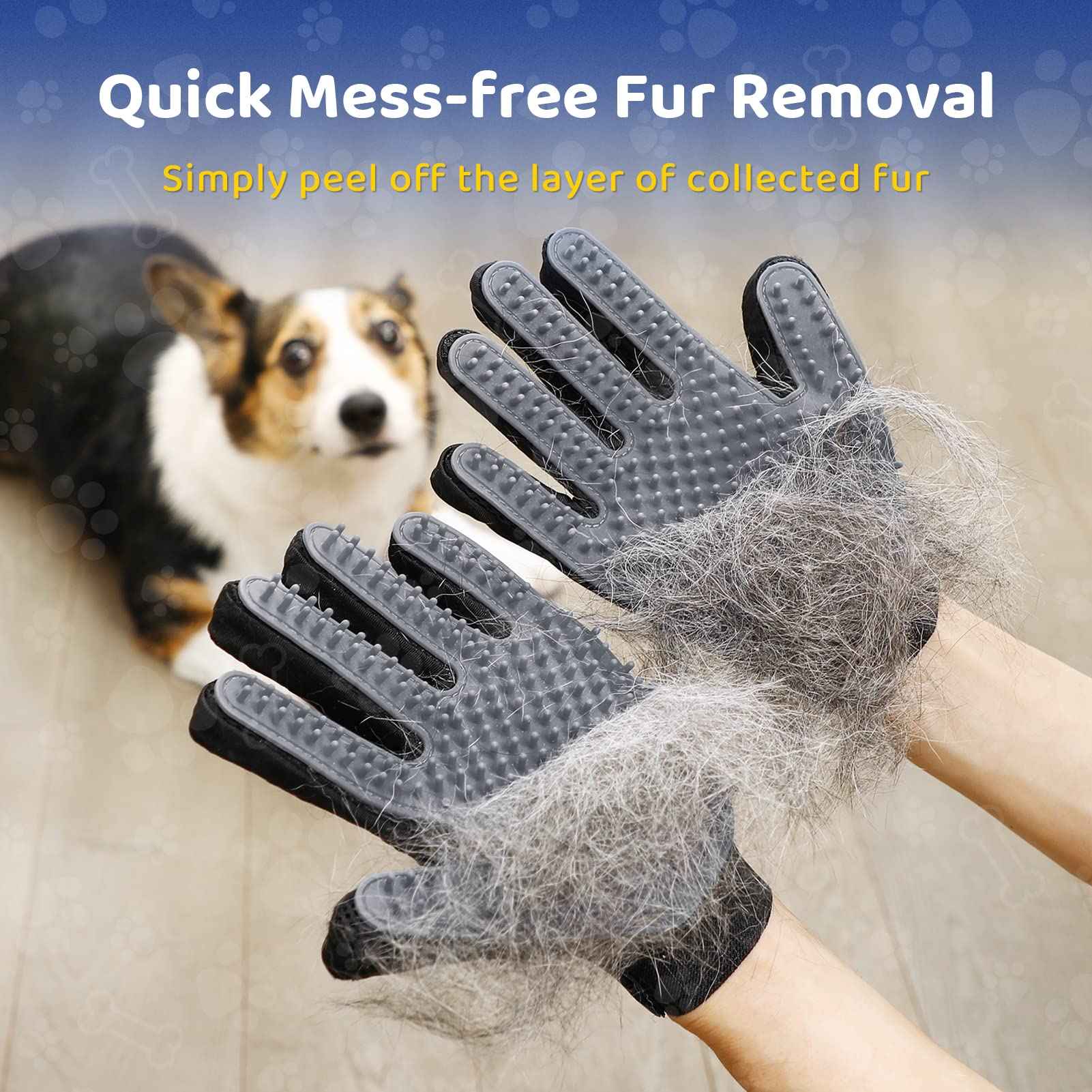 Upgrade Efficient Pet Hair Remover Gloves - Gentle Shedding Brushes for Dogs, Cats & Horses with Long and Short Hair - 1 Pair (Blue)