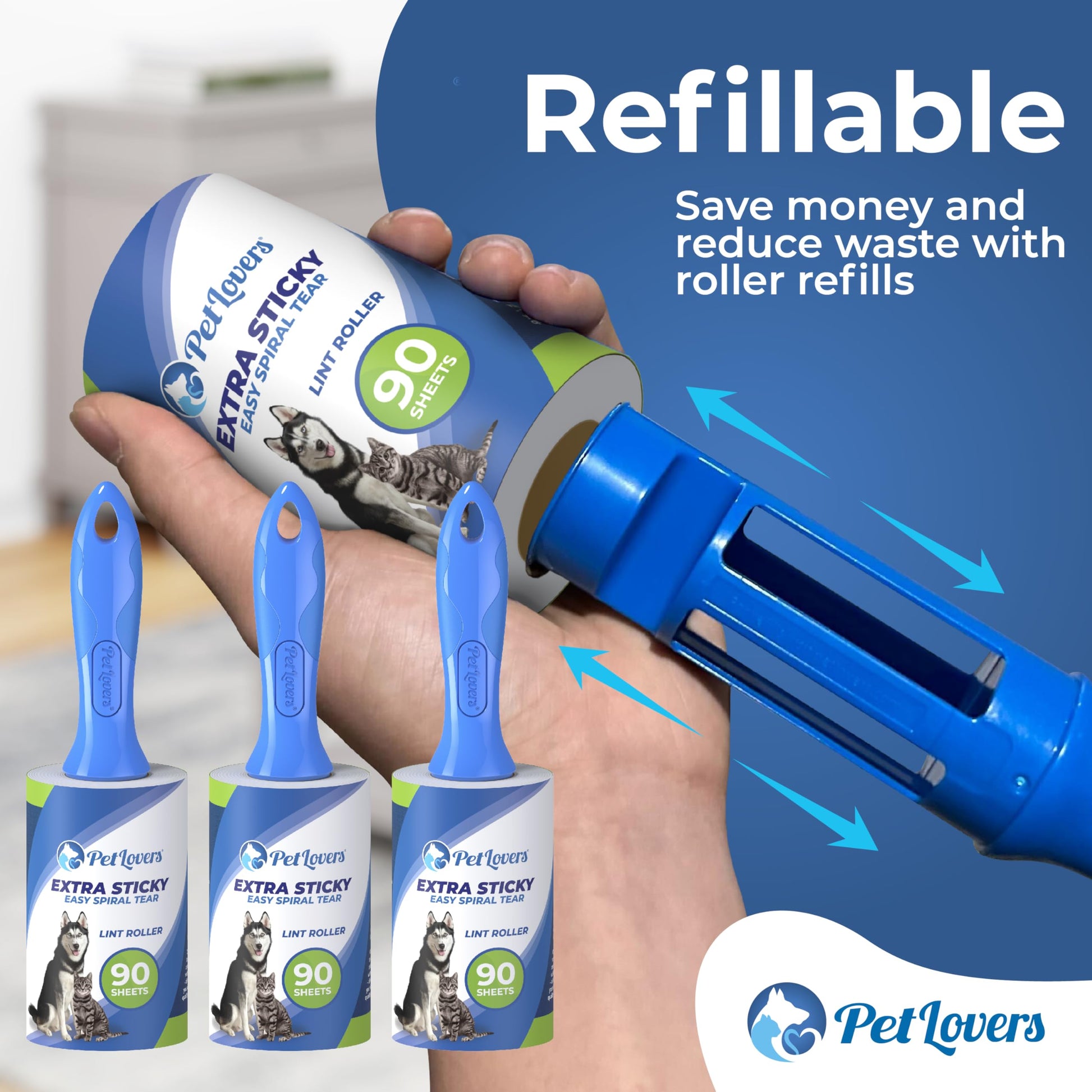 PetLovers Extra Sticky Lint Roller Mega Value Set 450 Sheets for Pet Hair Removal and Clothes, Dog and Cat Lint Remover 5 Pack jlhbookstore.store