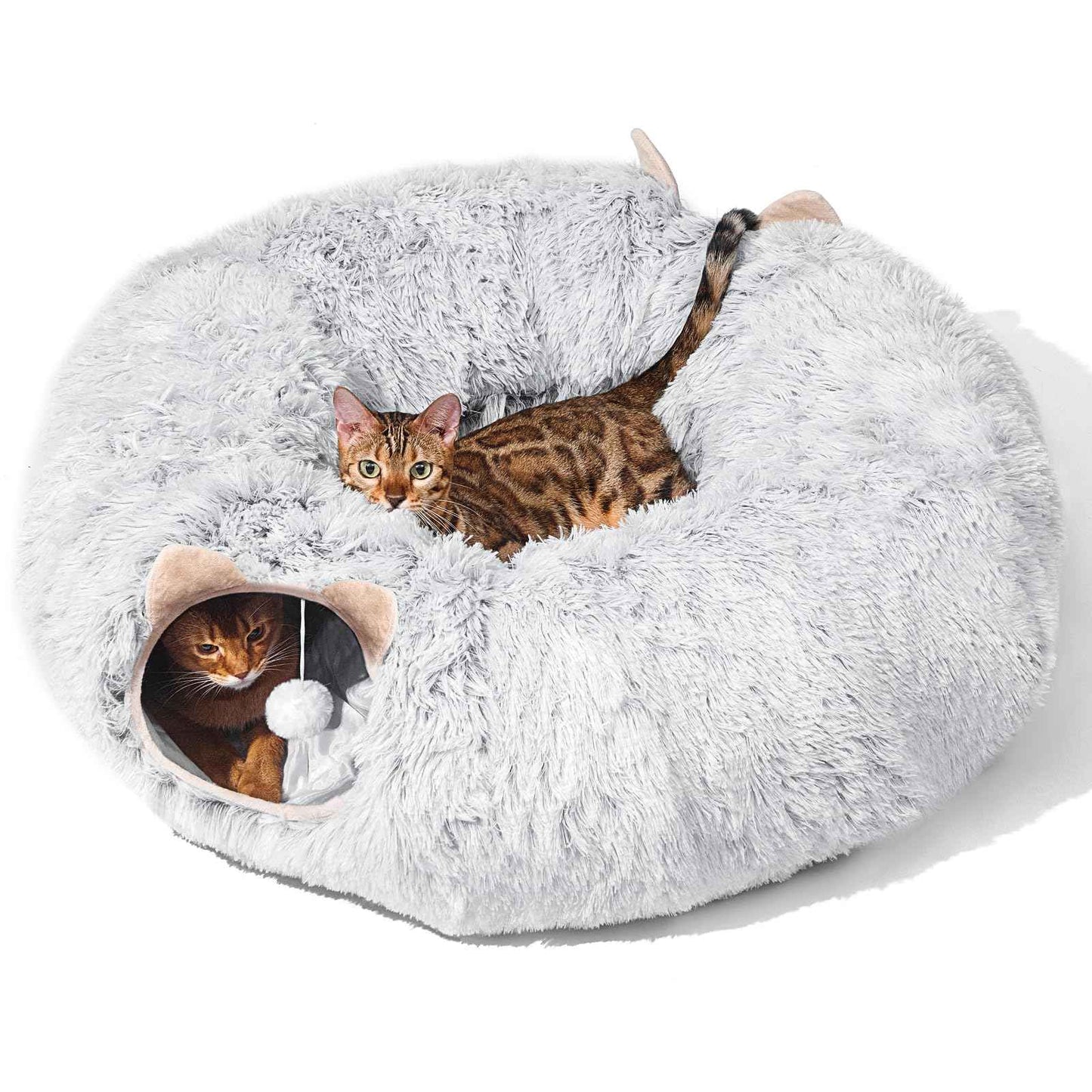 Cat Tunnel with Cat Bed for Indoor Cats, Under Christmas Tree Soft Plush Peekaboo Cat Cave Donut Tunnel, Multifunctional Playground Toys Hideplace for Kittens, Rabbit, Ferret (Grey)